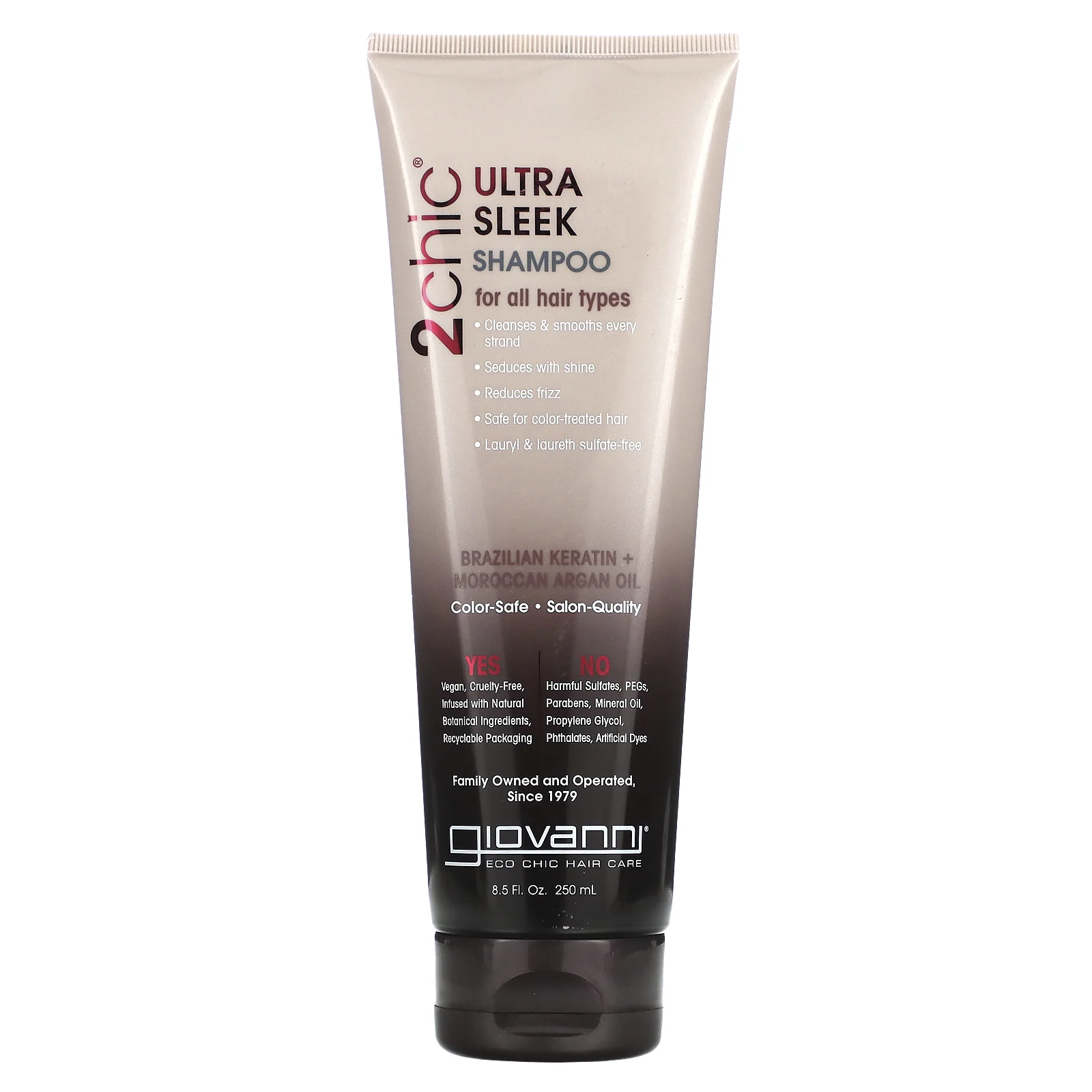 Giovanni, 2chic, шампунь для придания ультраблеска, для всех типов волос, бразильский кератин и марокканское аргановое масло, 250 мл (8.5 жидк. унции)