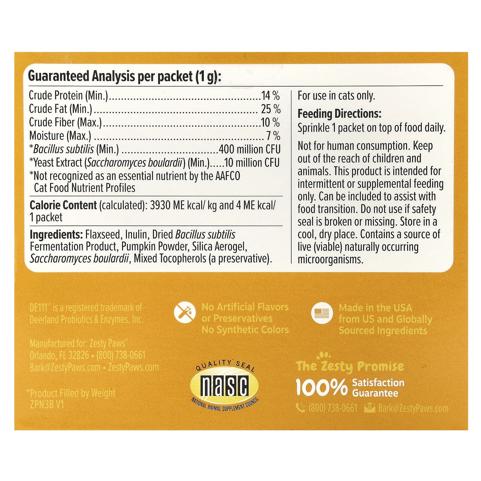Zesty Paws, Пребиотический порошок, для кошек, для всех возрастов, с тыквой, 30 пакетиков, 30 г (1 унция)