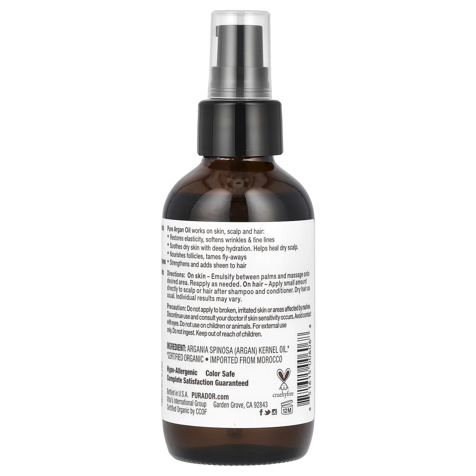 Pura D'or, Органическое аргановое масло, 118 мл (4 жидк. Унции)