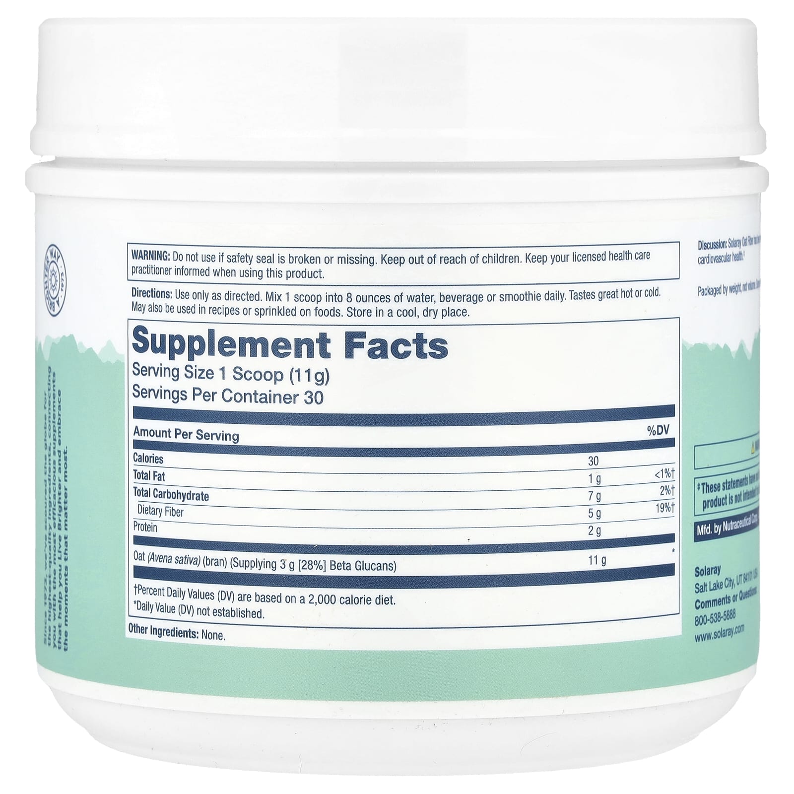 Solaray, Порошок из овсяных волокон, без добавок, 328 г (11,6 унции)