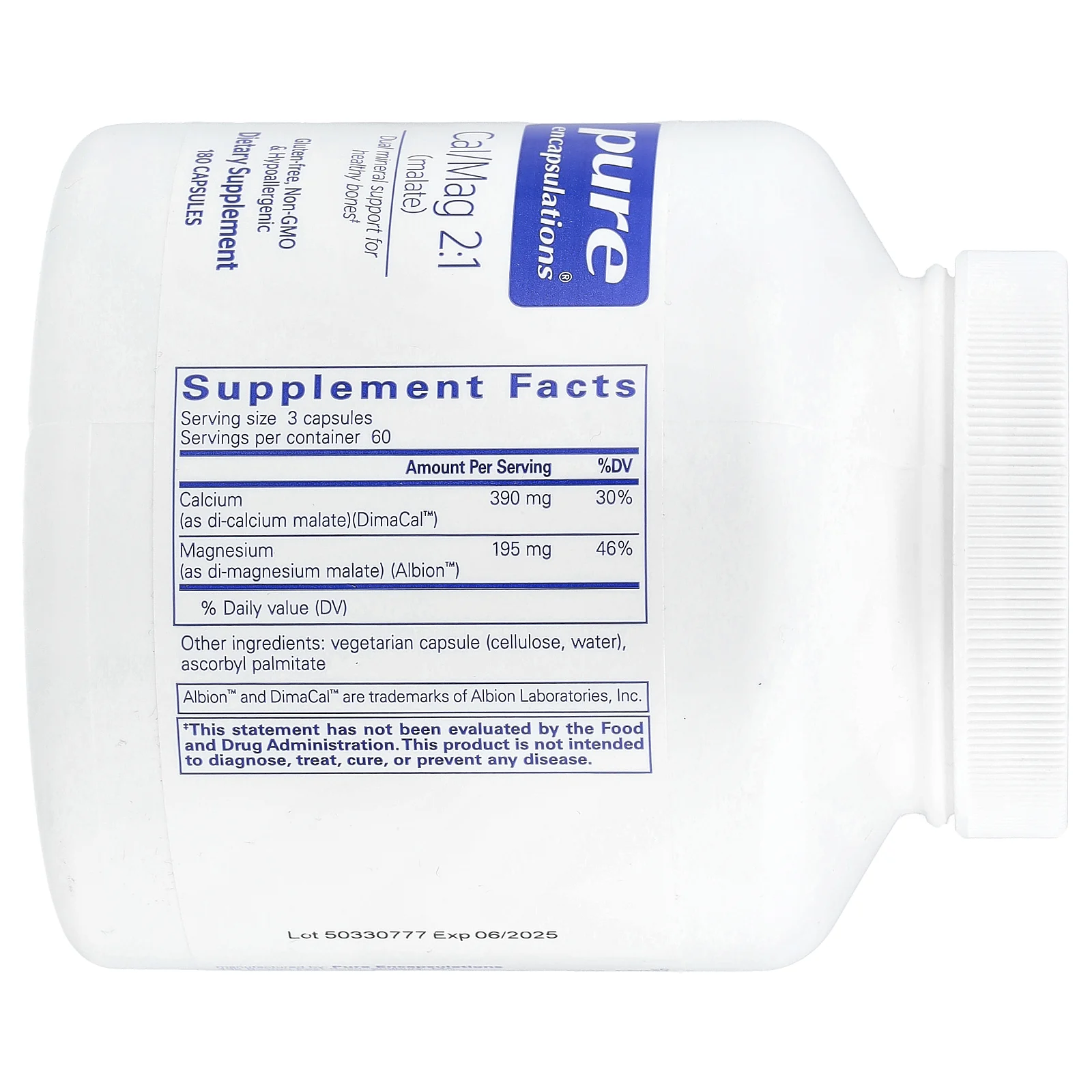 Pure Encapsulations, Cal / Mag 2: 1 (малат), 180 капсул