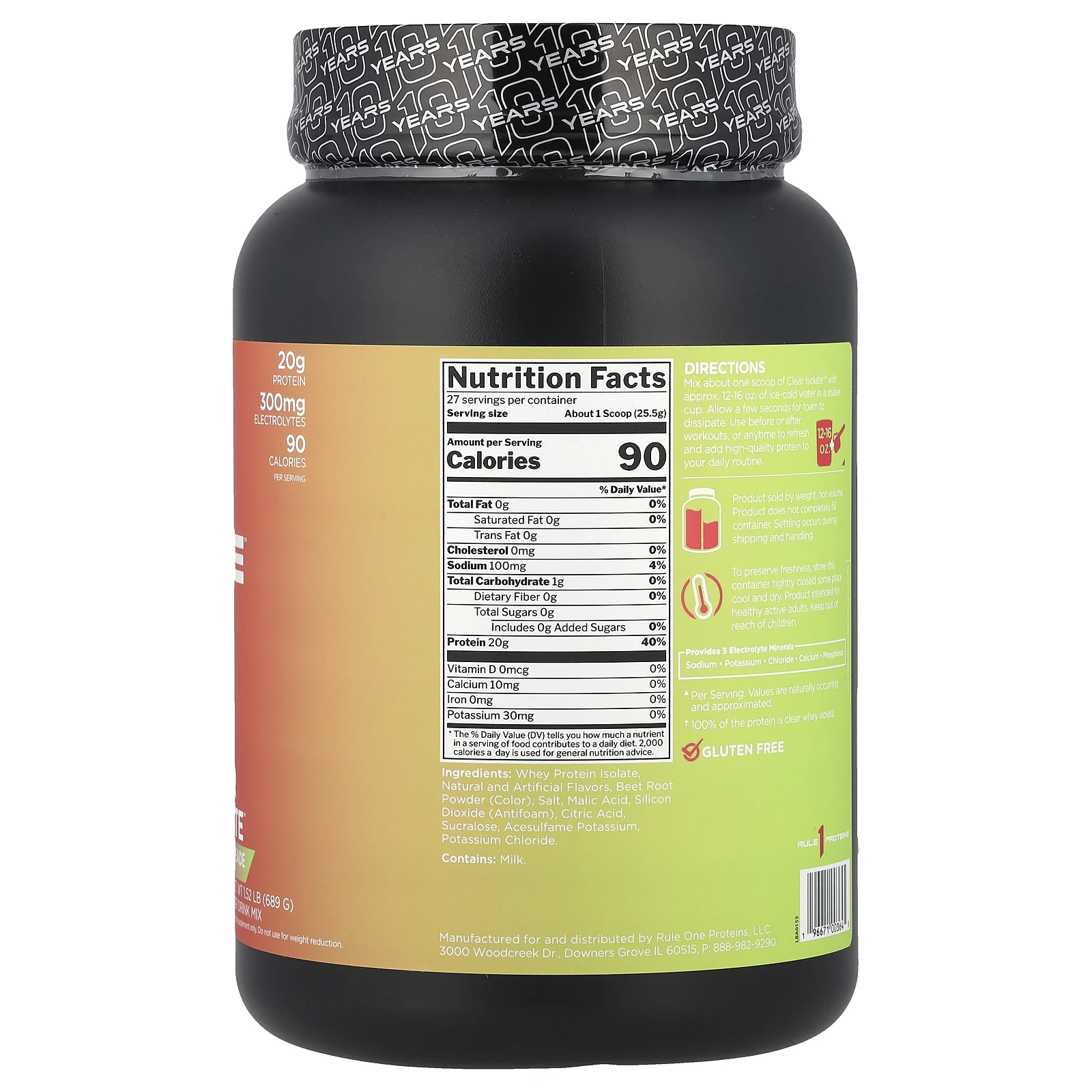 Rule One Proteins, Clear Isolate ™, вишневый лаймад, 689 г (1,52 фунта)