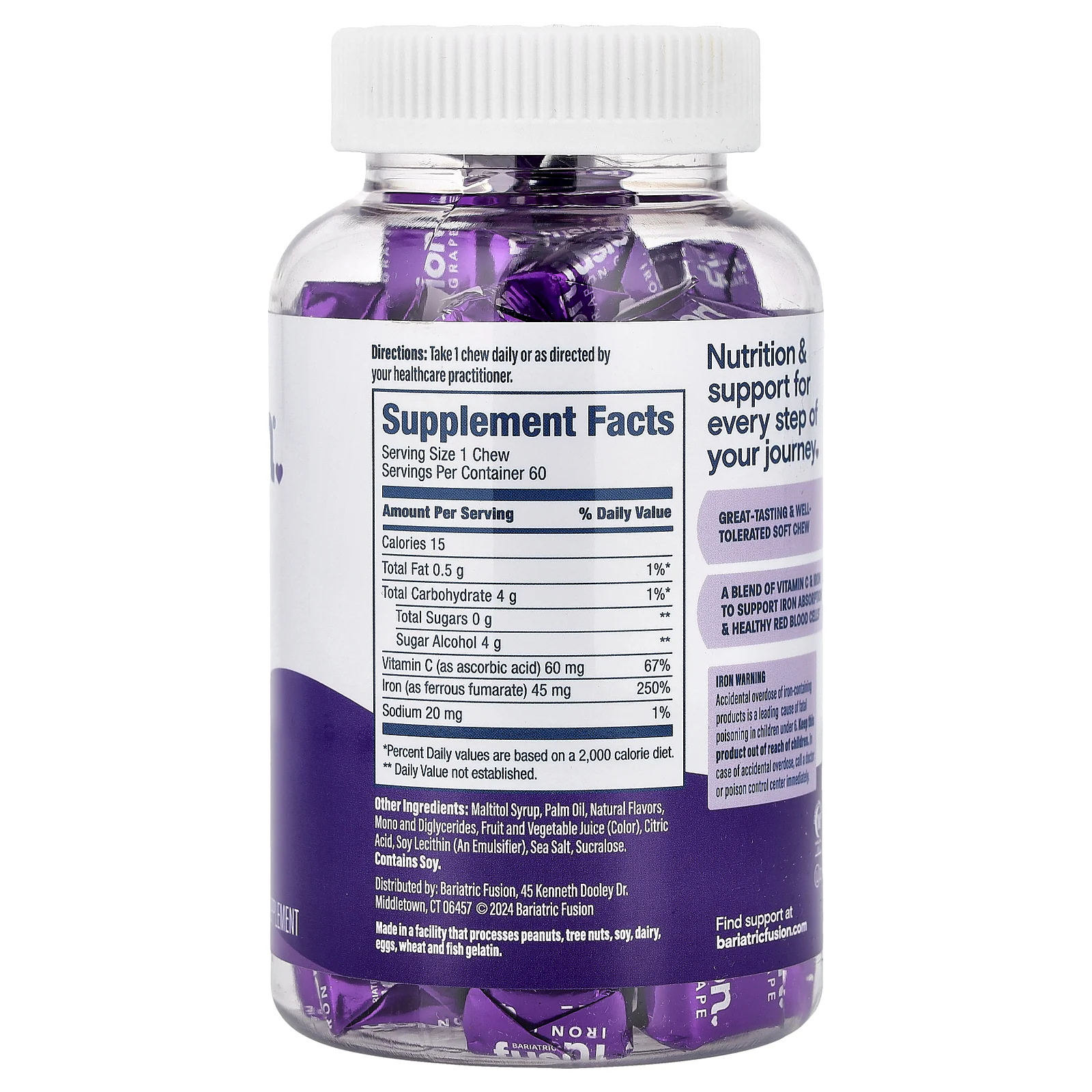 Bariatric Fusion, жевательная добавка с железом и витамином C, со вкусом винограда, 60 жевательных таблеток