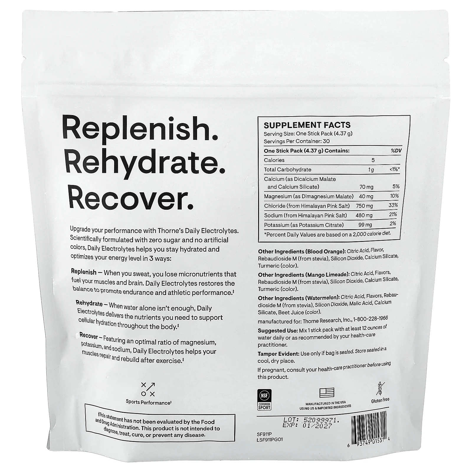 Thorne, ежедневные электролиты, набор разных вкусов, 30 пакетиков по 4,37 г (0,15 унции)