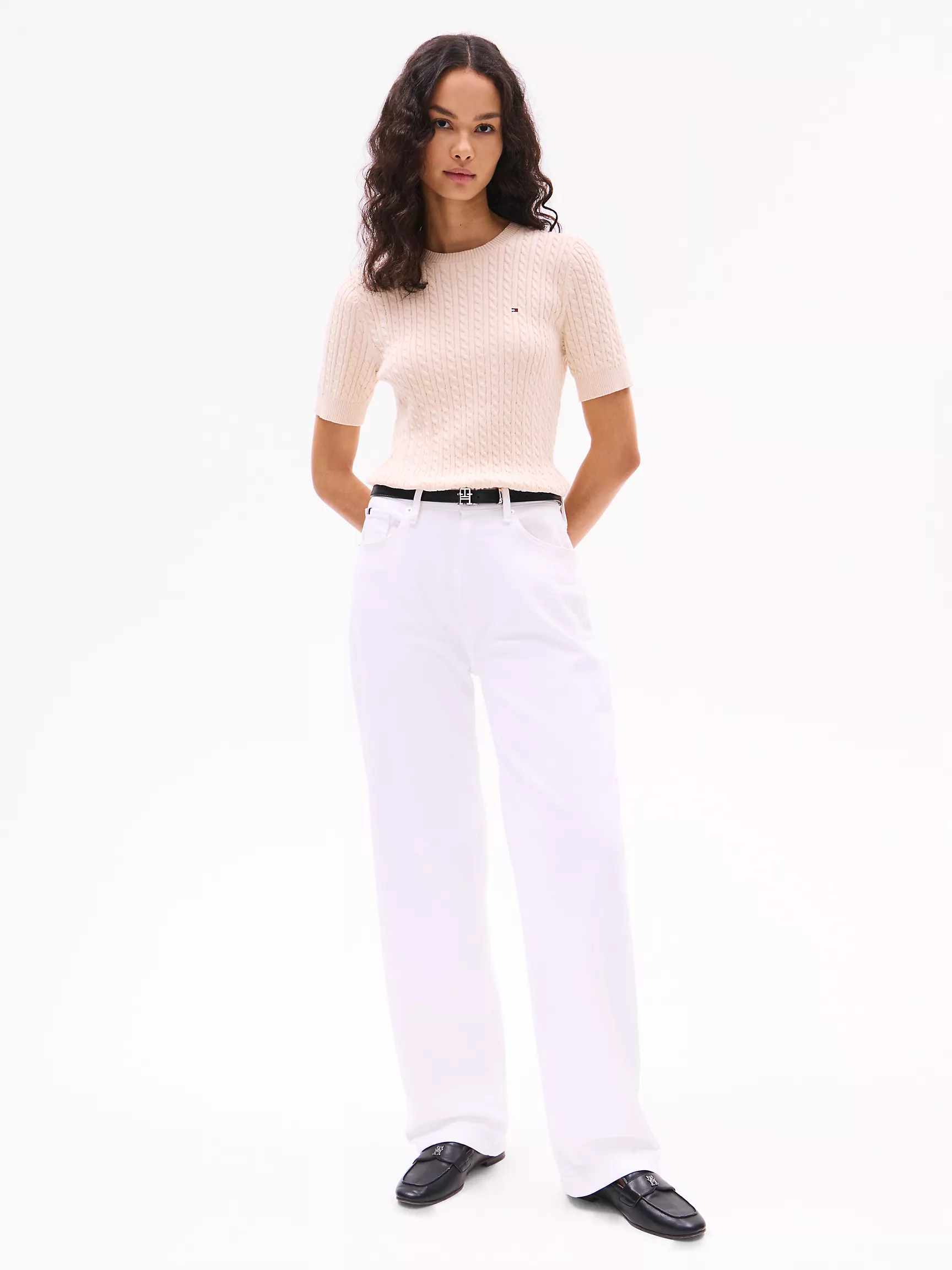 Женский свитер Tommy Hilfiger, Свитер с коротким рукавом и узором "косы"