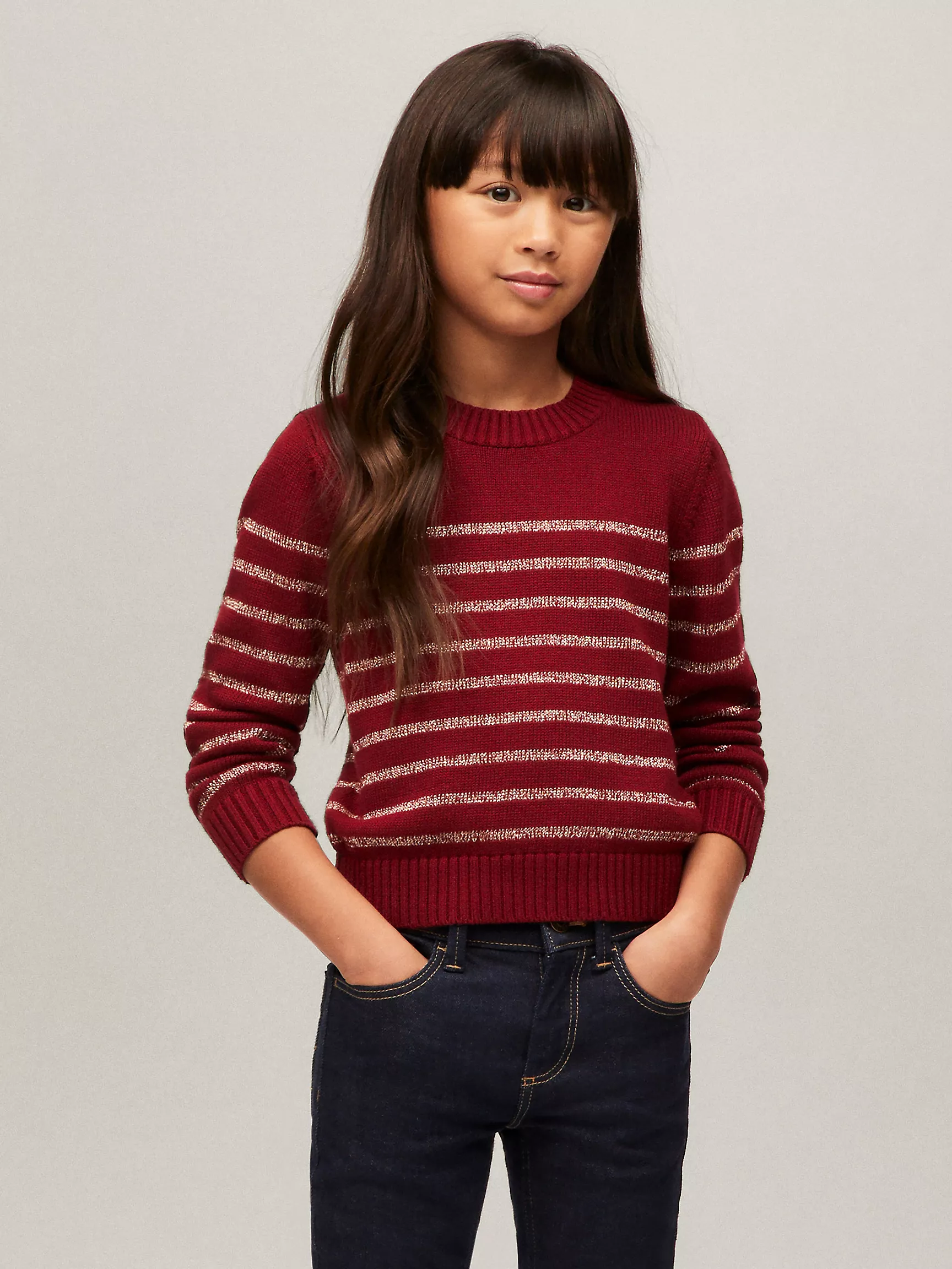 Свитер для девочки Tommy Hilfiger, Детский свитер с круглым вырезом и блестящими полосками