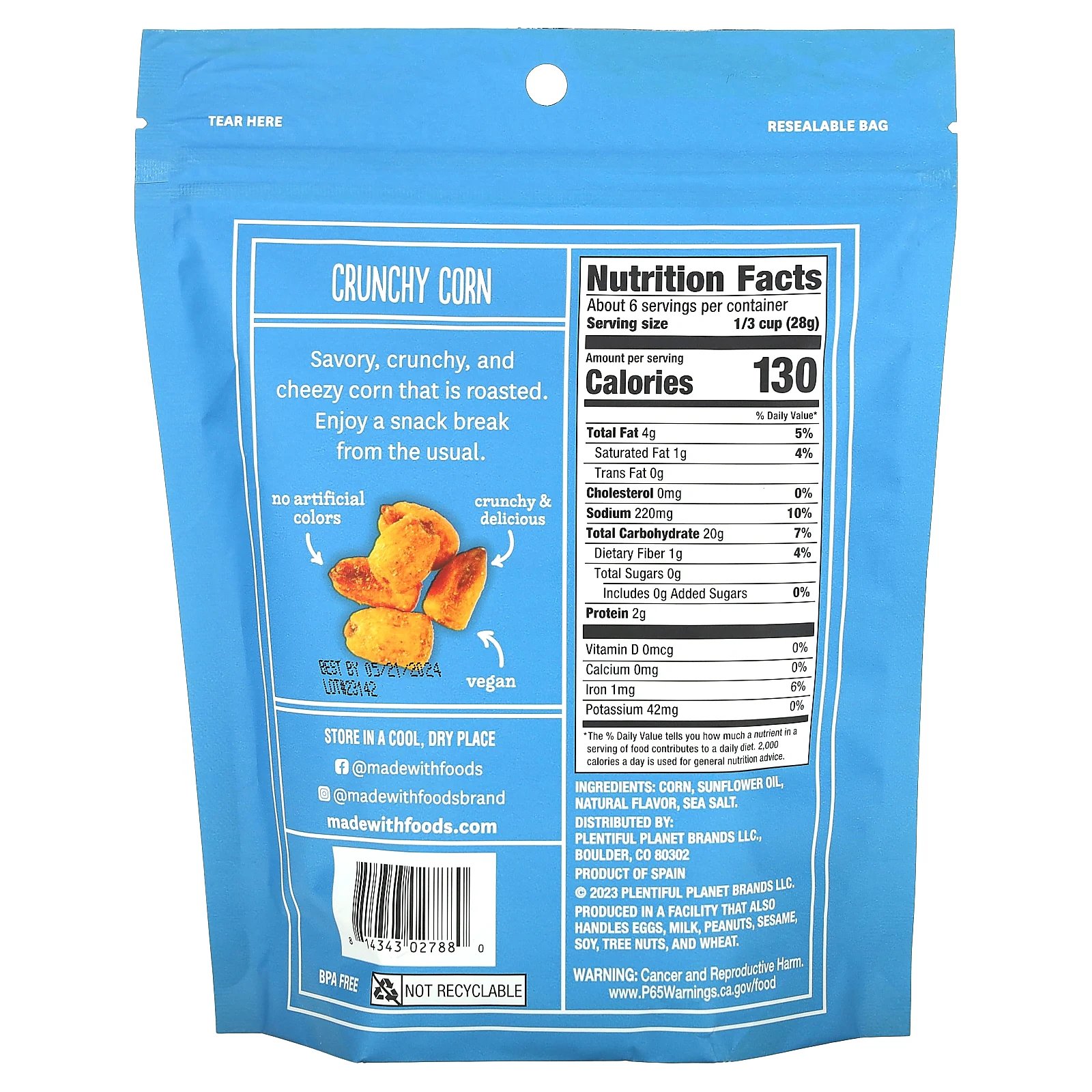Made With, веганская хрустящая кукуруза, сырный вкус, 170 г (6 унций)