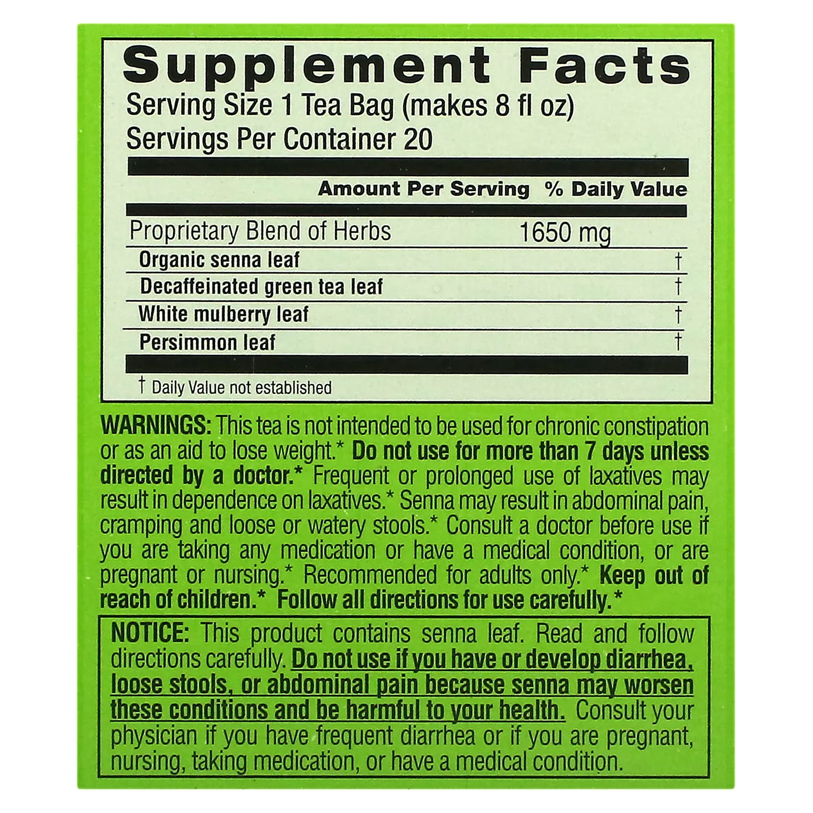 Triple Leaf Tea, диетический зеленый травяной чай, без кофеина, 20 чайных пакетиков, 33 г (1,16 унции)