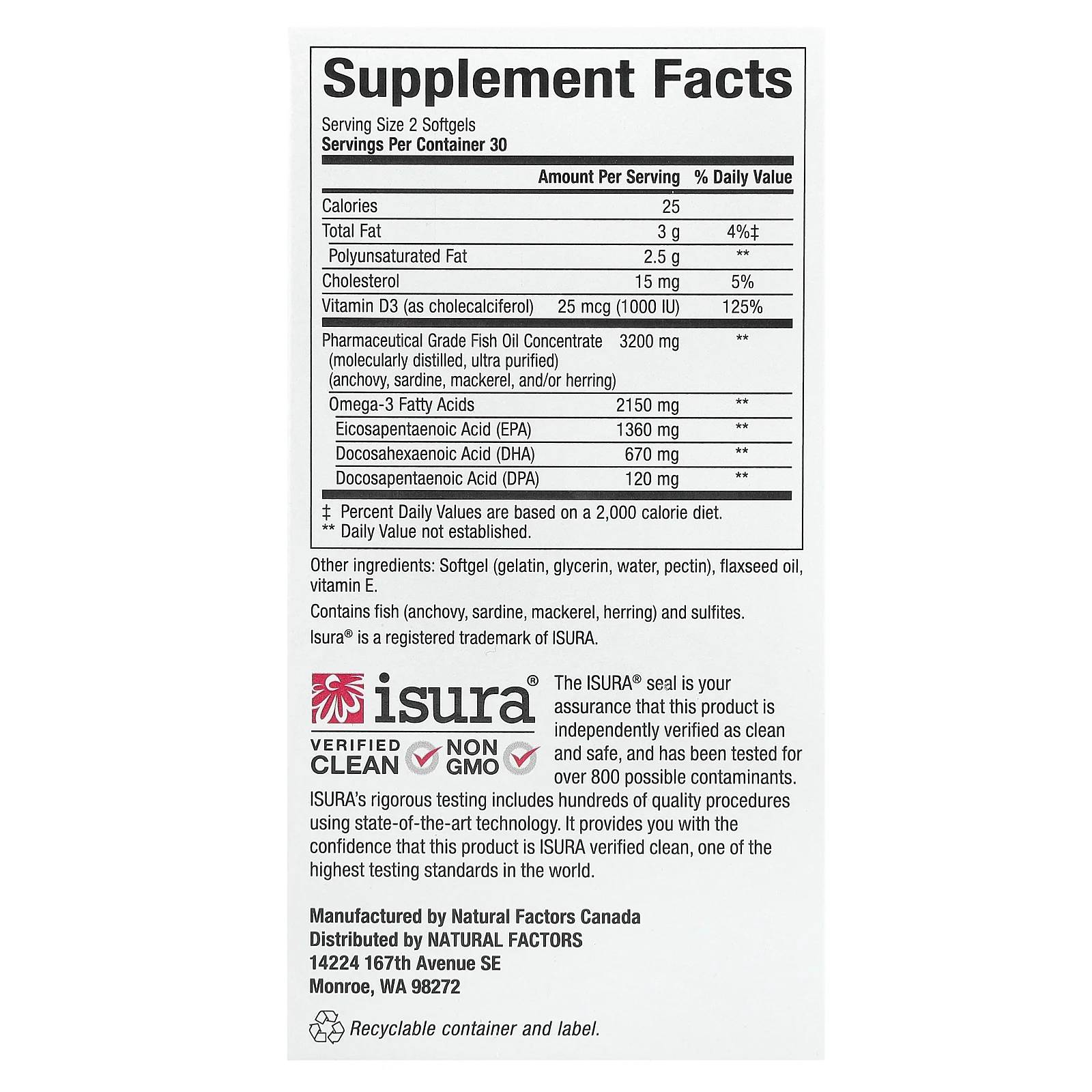 Natural Factors, RxOmega-3, повышенной силы действия с витамином D3, 60 мягких таблеток