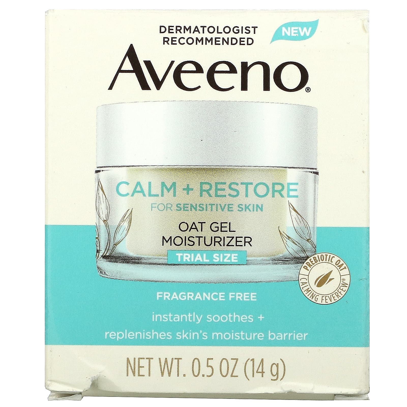 Aveeno, Calm + Restore, Увлажняющий гель из овса, без отдушек, пробный размер, 0,5 унции (14 г)
