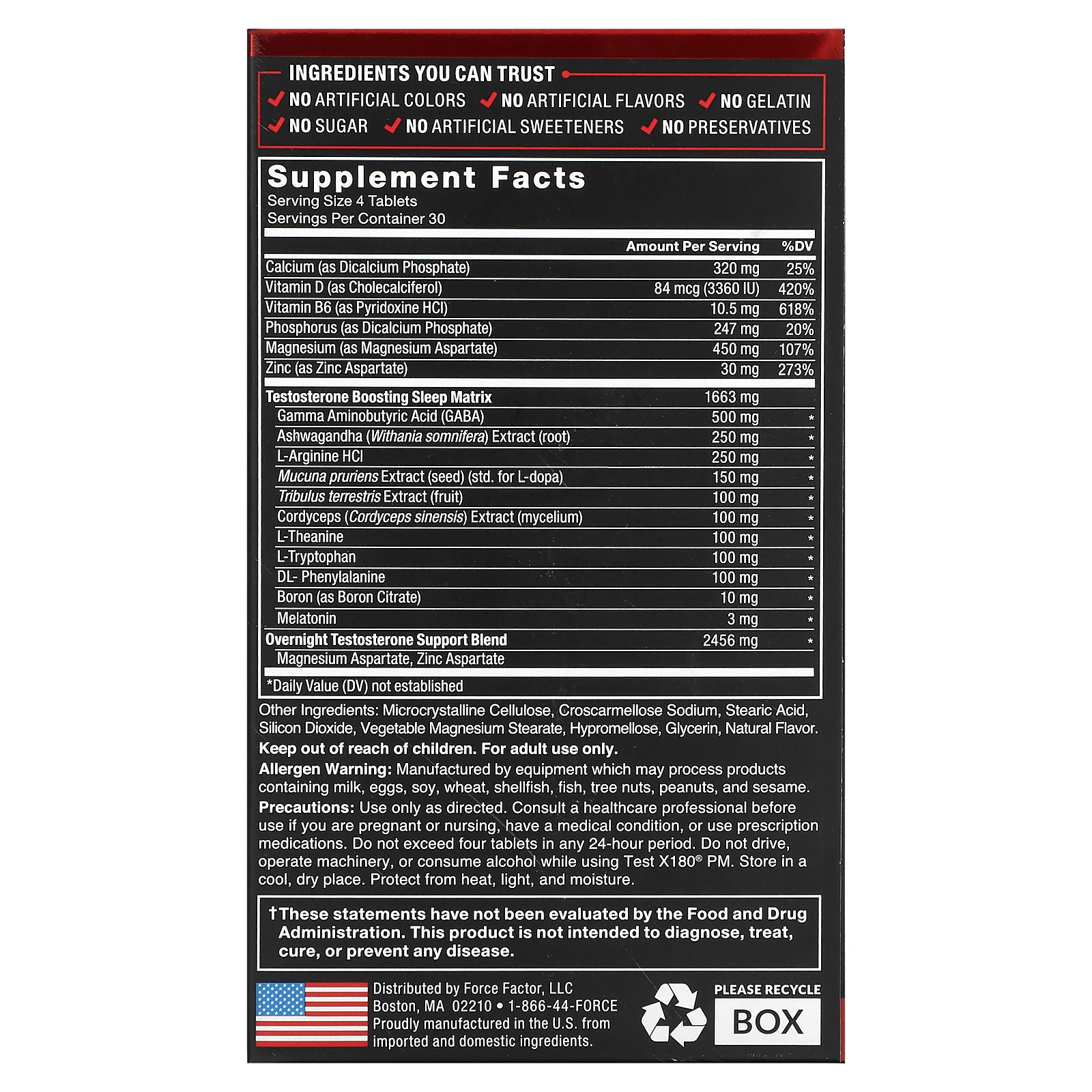 Force Factor, Test X180 PM, ночной бустер тестостерона, 120 таблеток