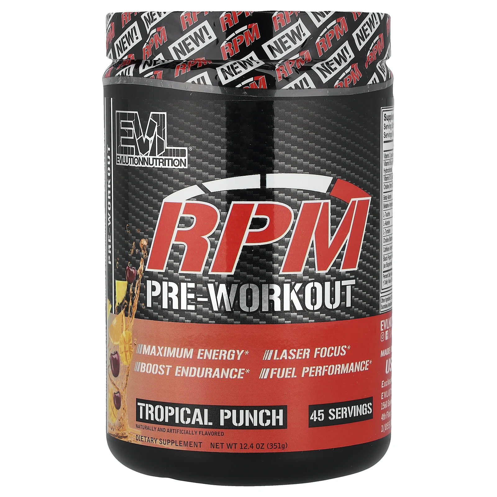 EVLution Nutrition, RPM, предтренировочный комплекс, тропический пунш, 351 г (12,4 унции)