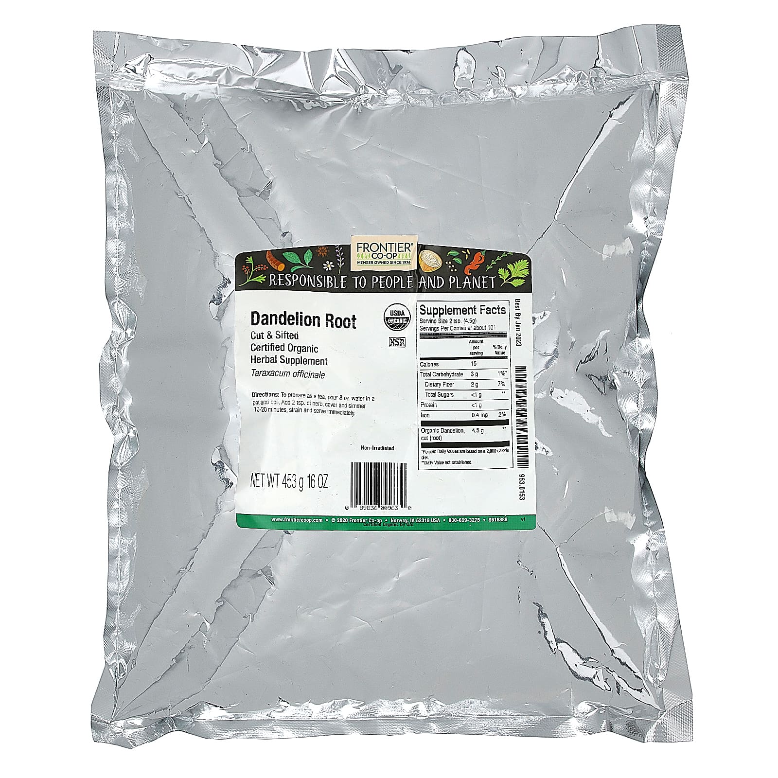 Frontier Co-op, порезанный и просеянный корень одуванчика, 453 г (16 унций)