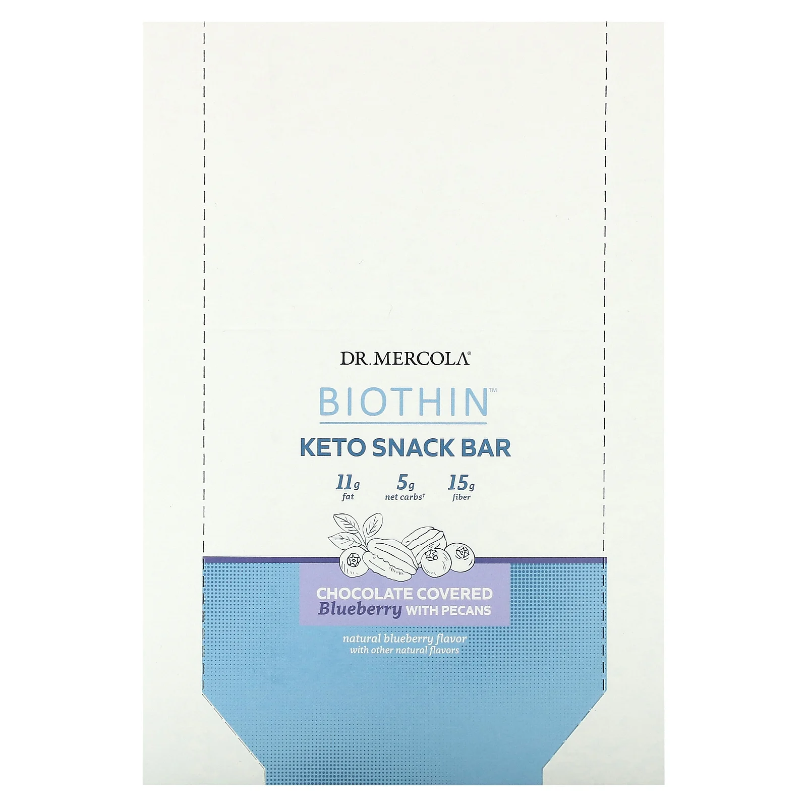 Dr. Mercola, Biothin, кетобатончик-снек, голубика в шоколаде и пекан, 12 батончиков по 40 г (1,41 унции)