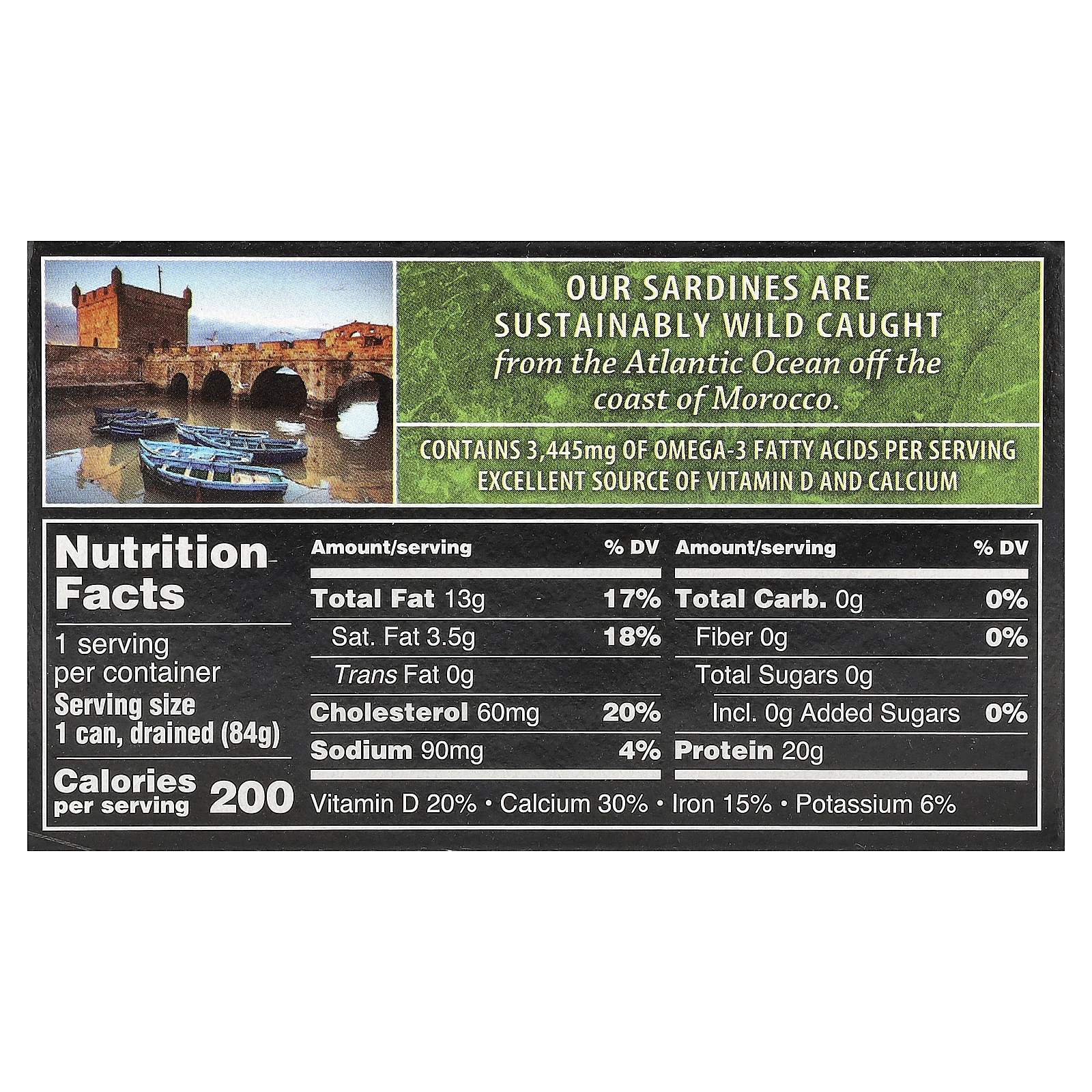 Crown Prince Natural, сардины дикого улова, в масле, 120 г (4,25 унции)