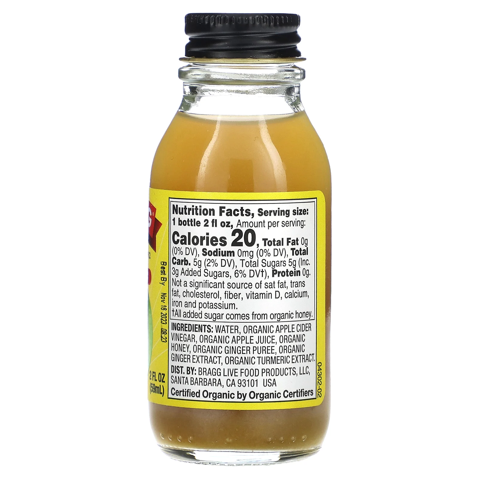 Bragg, Органический яблочный уксус, пребиотик, шот, имбирь и куркума, 59 мл (2 жидк. Унции)