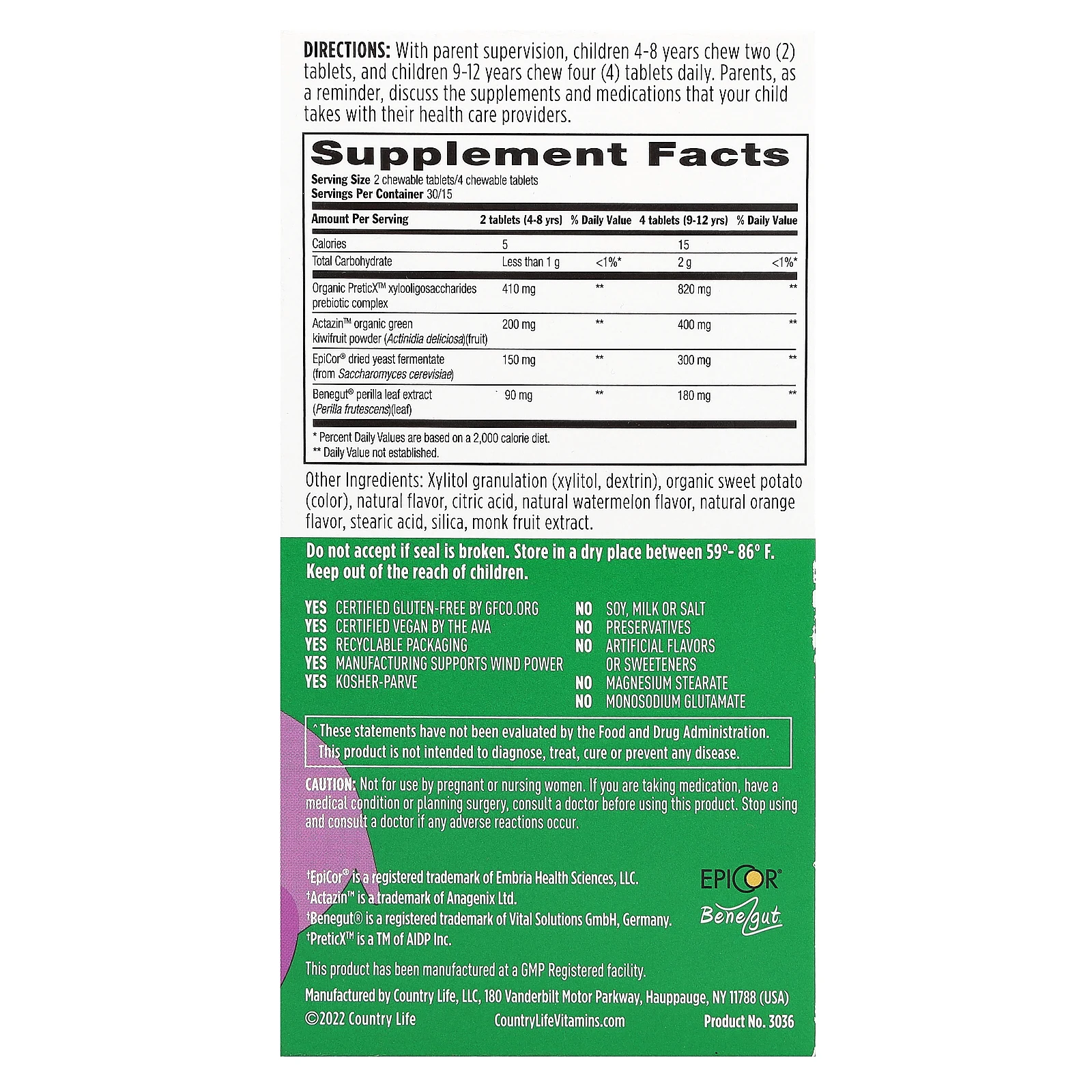 Country Life, Gut Connection Kids, когнитивный баланс, кисло-сладкий вкус, 60 жевательных таблеток