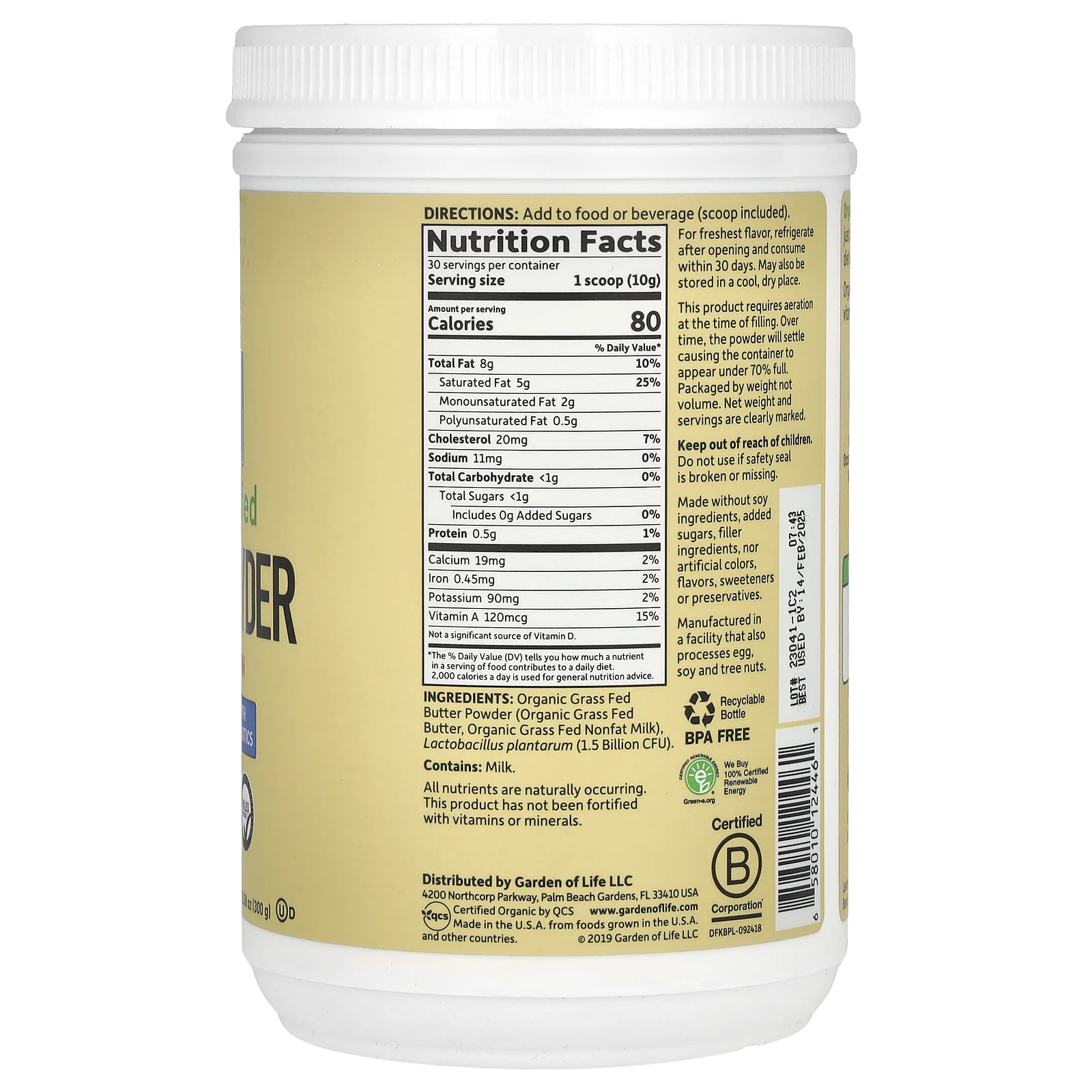 Garden of Life, Dr. Formulated Keto, порошок из органического сливочного масла из молока коров травяного откорма, 300 г (10,58 унции)