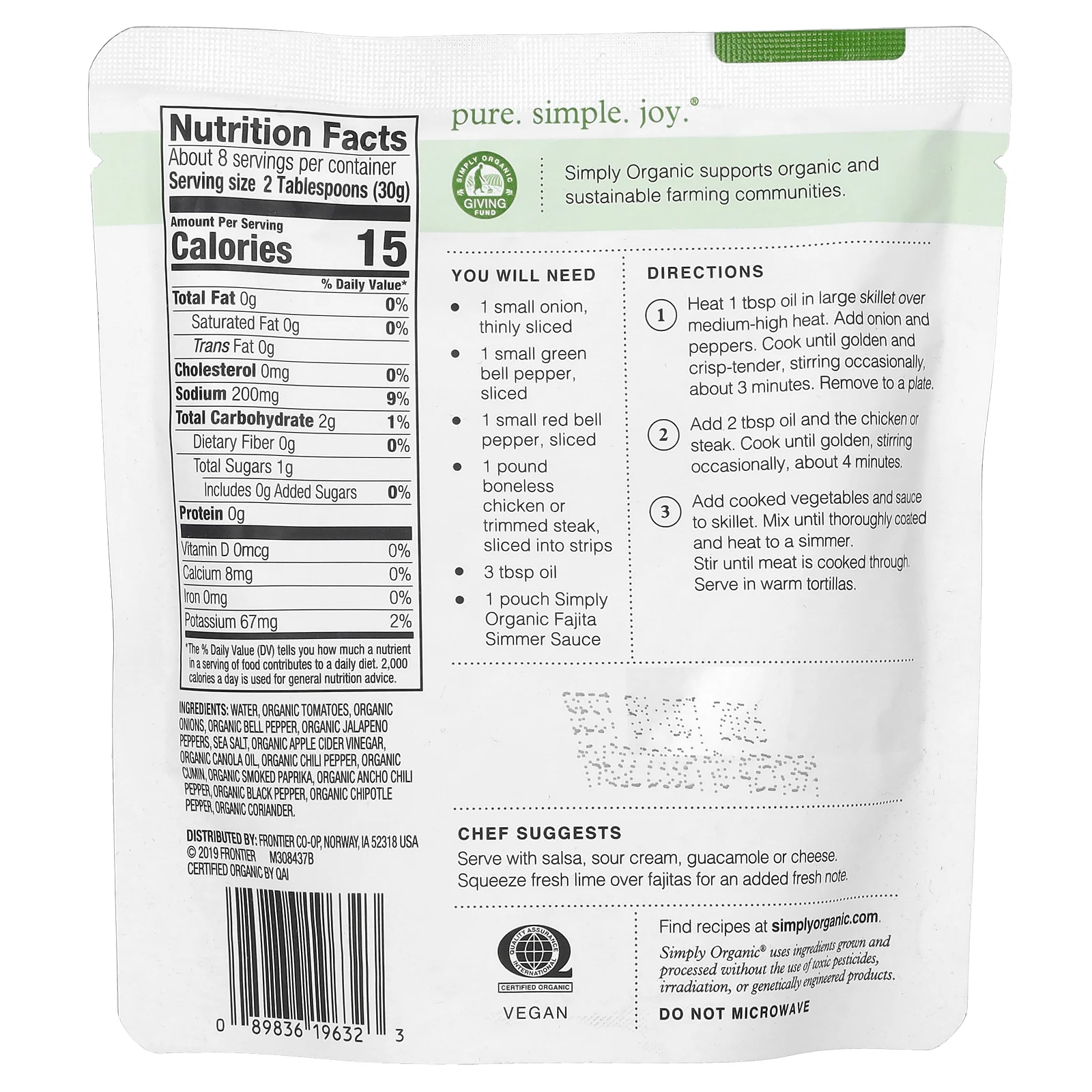 Simply Organic, классический соус фахита для тушения говядины или курицы, 227 г (8 унций)