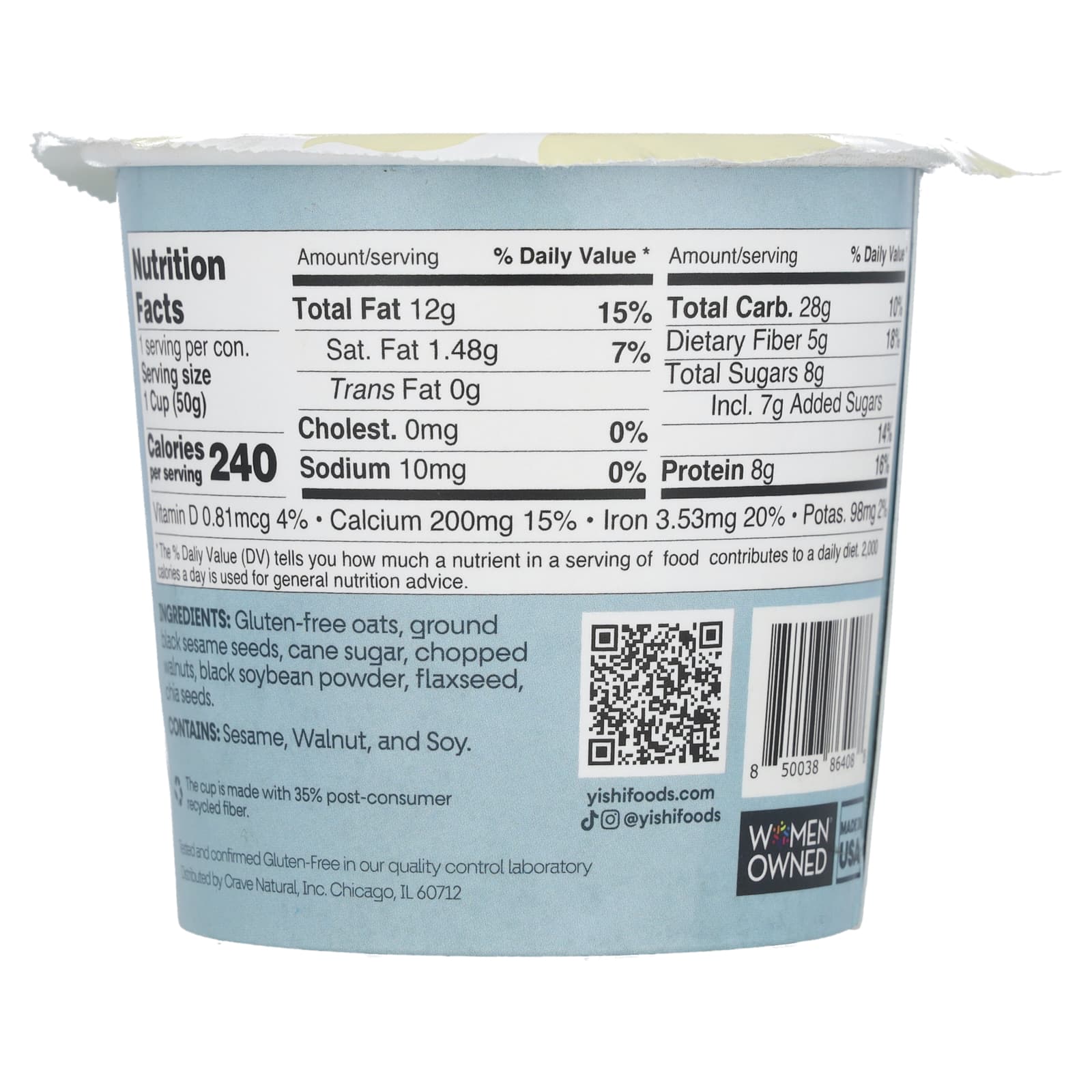 Yishi, Овсянка, обжаренный черный кунжут, 50 г (1,76 унции)