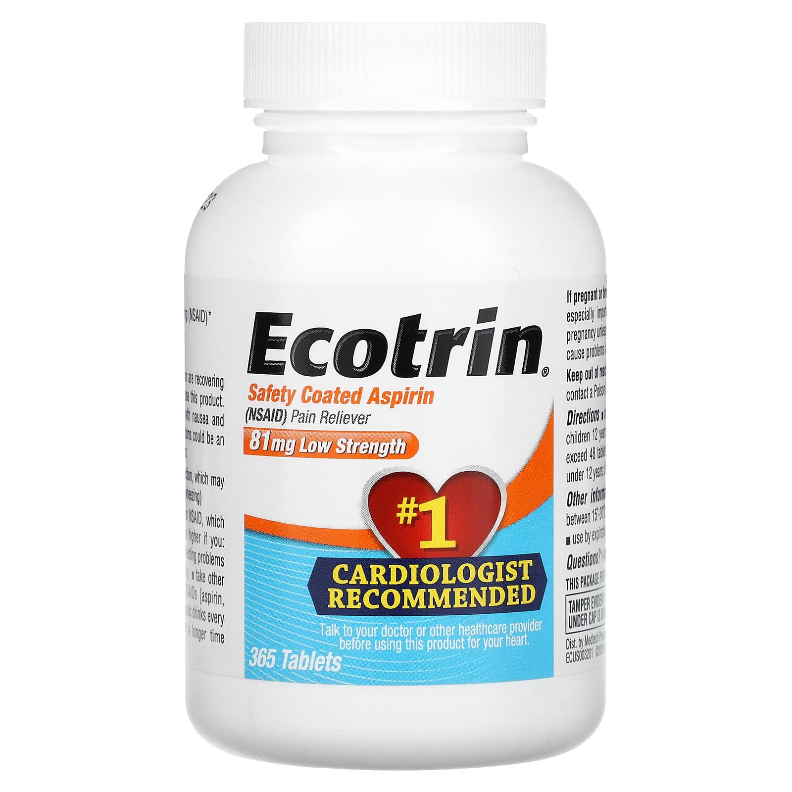 Ecotrin, аспирин в защитной оболочке, с низкой силой действия, 81 мг, 365 таблеток