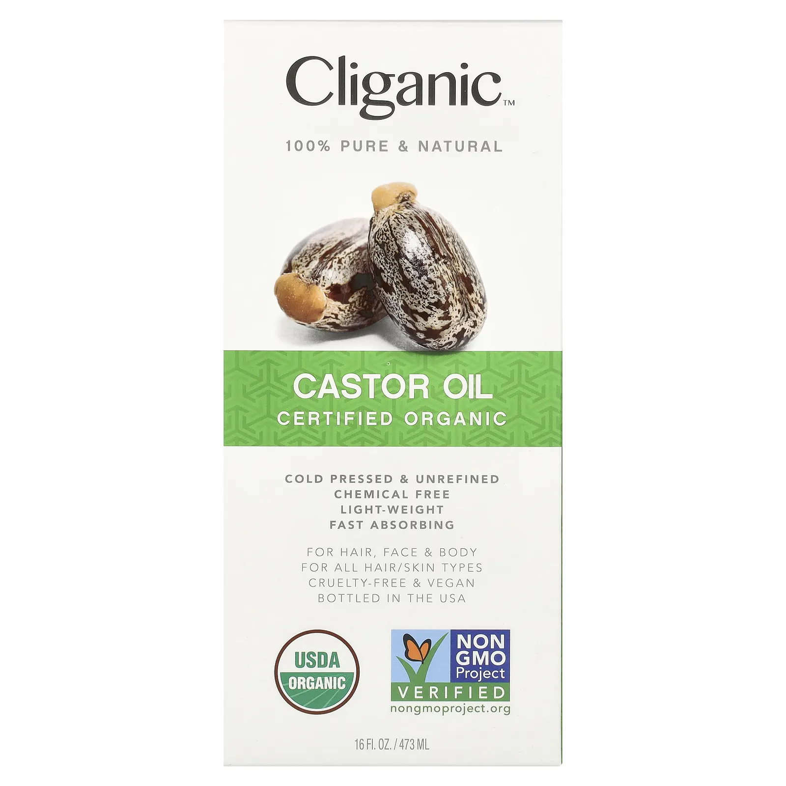Cliganic, на 100% чистое и натуральное касторовое масло, 473 мл (16 жидк. унций)