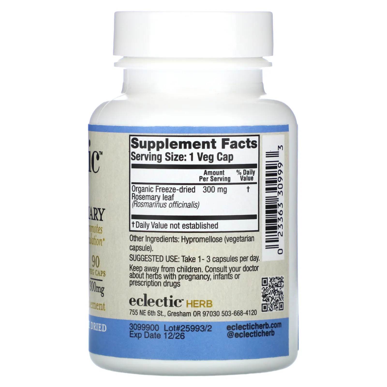 Eclectic Herb, сублимированный розмарин, 300 мг, 90 капсул VegCap