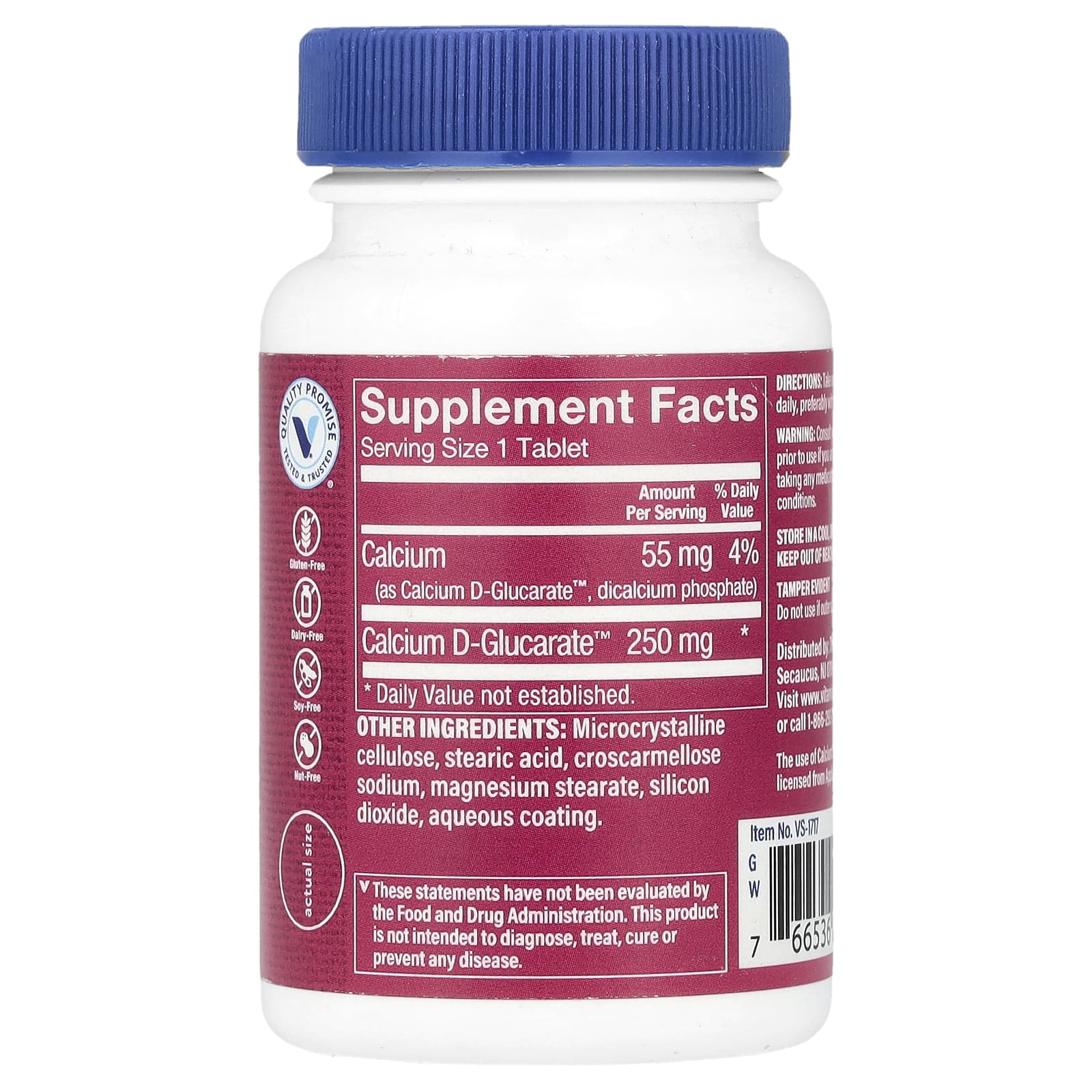 The Vitamin Shoppe, D-глюкарат кальция для женщин, 250 мг, 60 таблеток