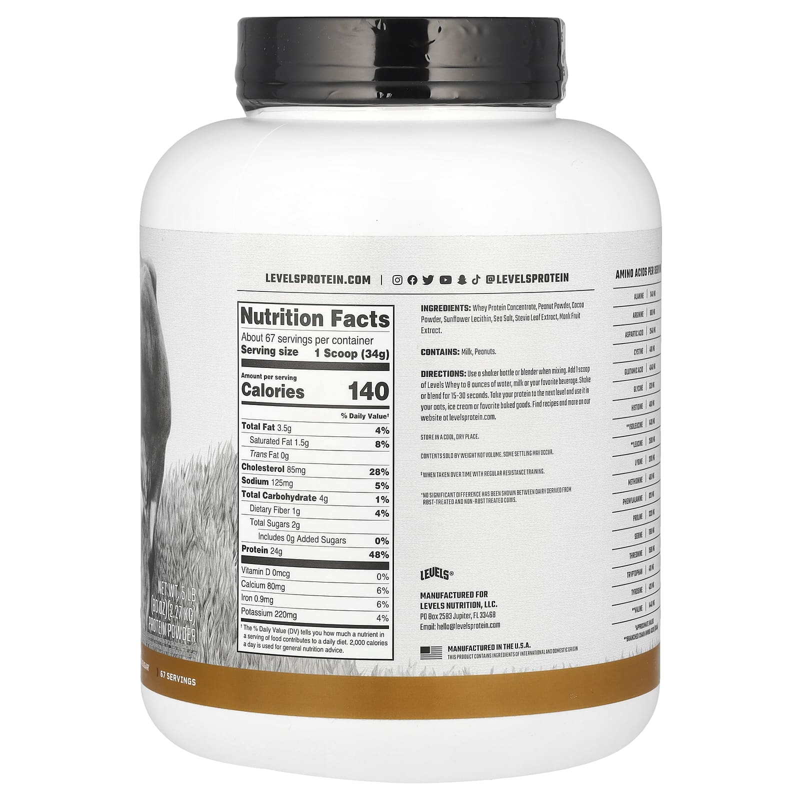 Levels, Порошок из сывороточного протеина Grass Fed, шоколад и арахисовая паста, 2,27 кг (5 фунтов)