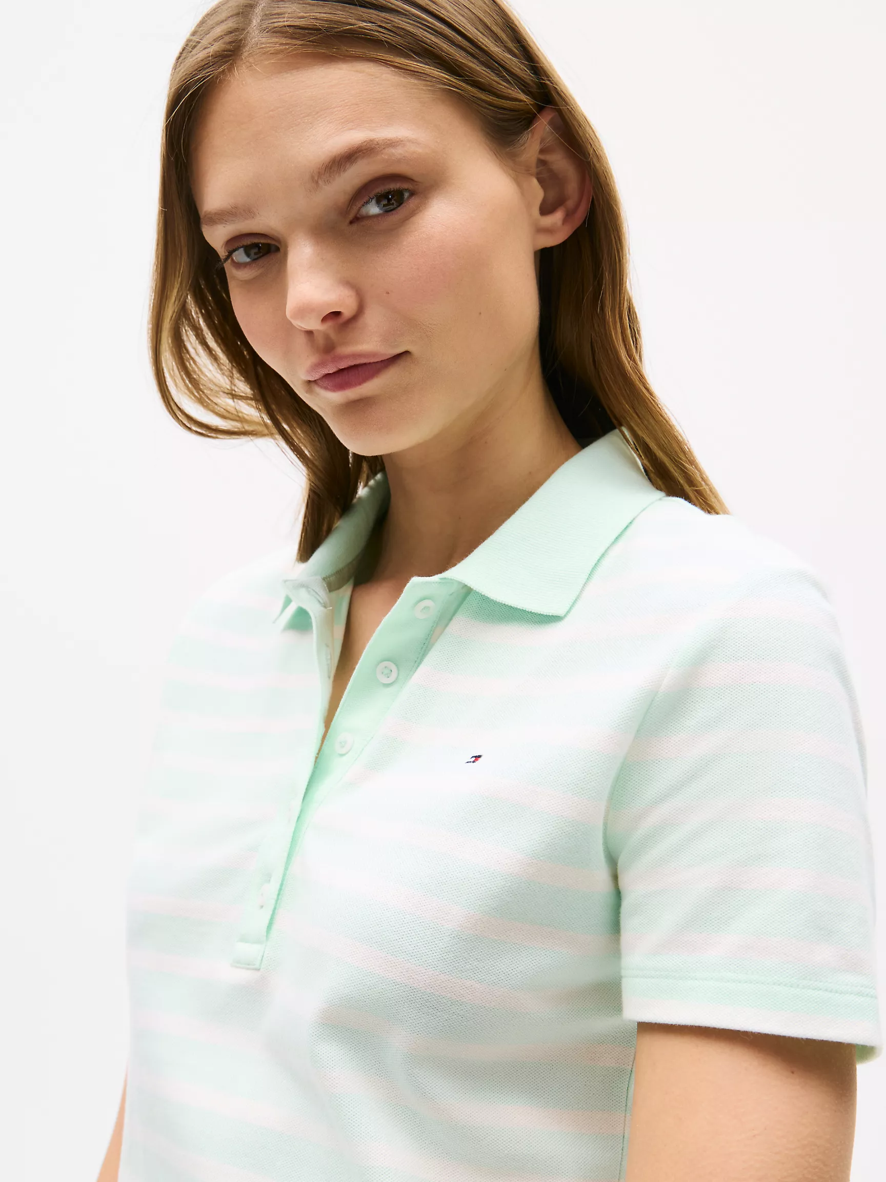 Женское поло Tommy Hilfiger, Приталенное полосатое эластичное хлопковое поло