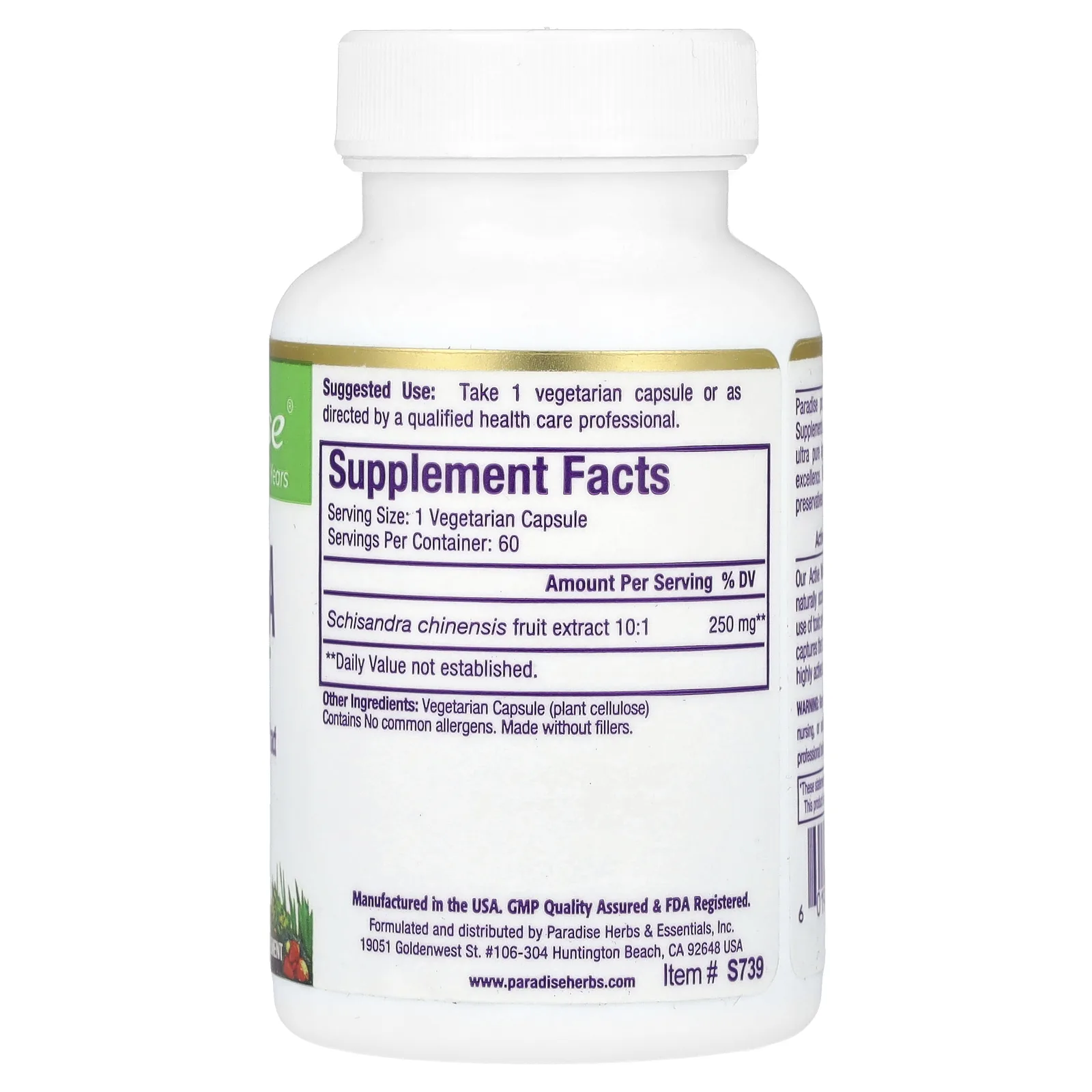 Paradise Herbs, Лимонник, 60 растительных капсул