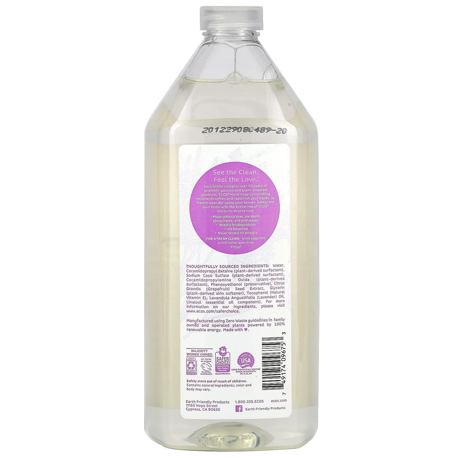 Earth Friendly Products, Ecos, запасное мыло для рук, лаванда, 946 мл (32 жидк. Унции)