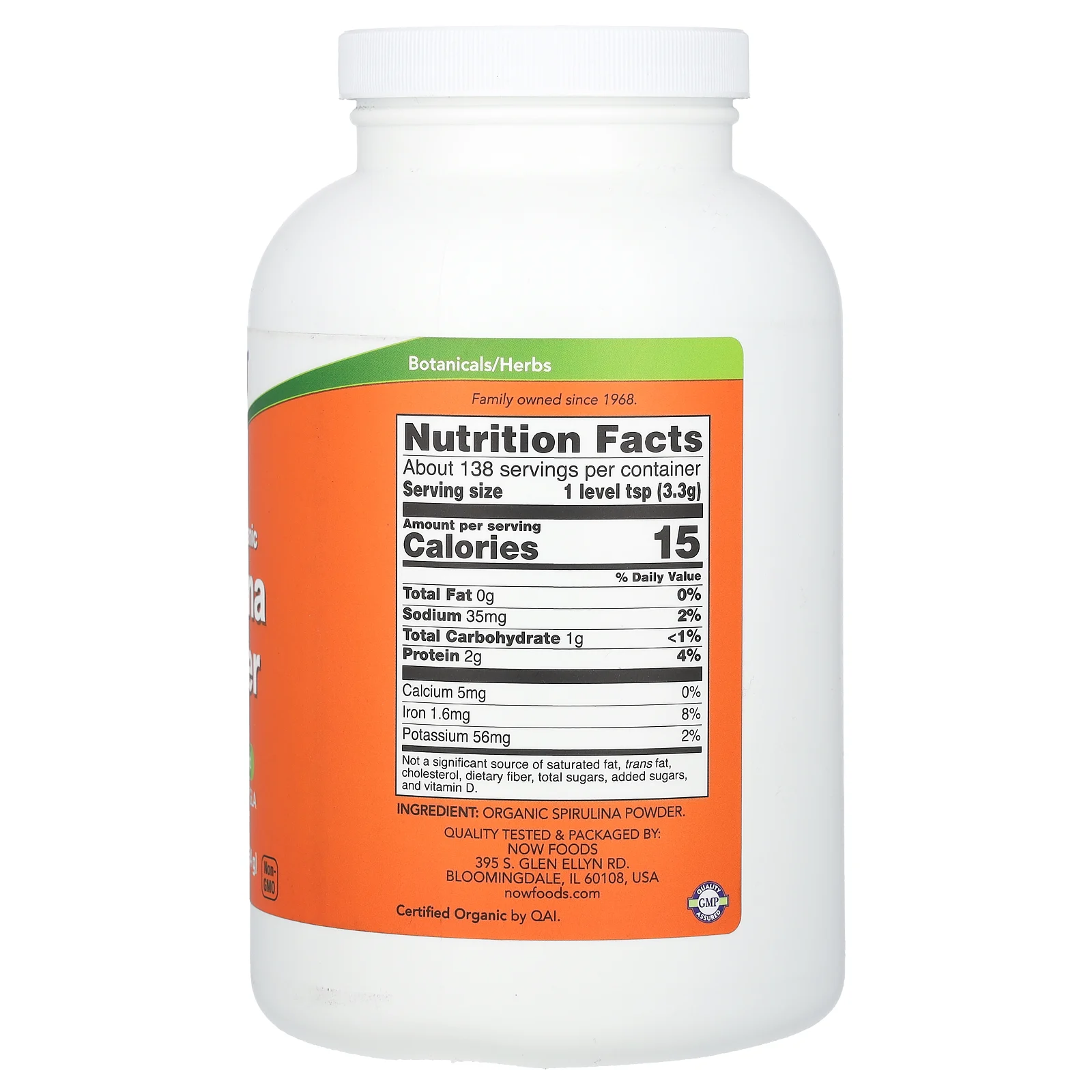 NOW Foods, Сертифицированный порошок органической спирулины, 454 г (1 фунт )