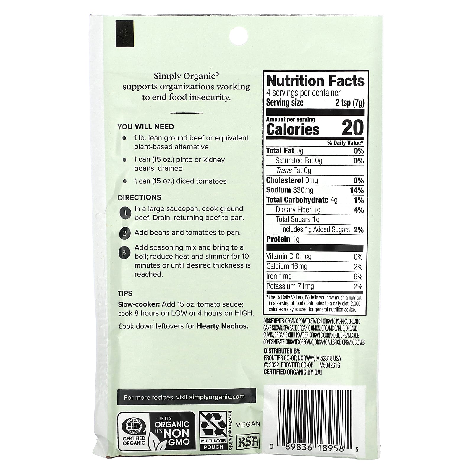 Simply Organic, Смесь приправ с мягким чили, 12 пакетиков по 28 г (1 унция)