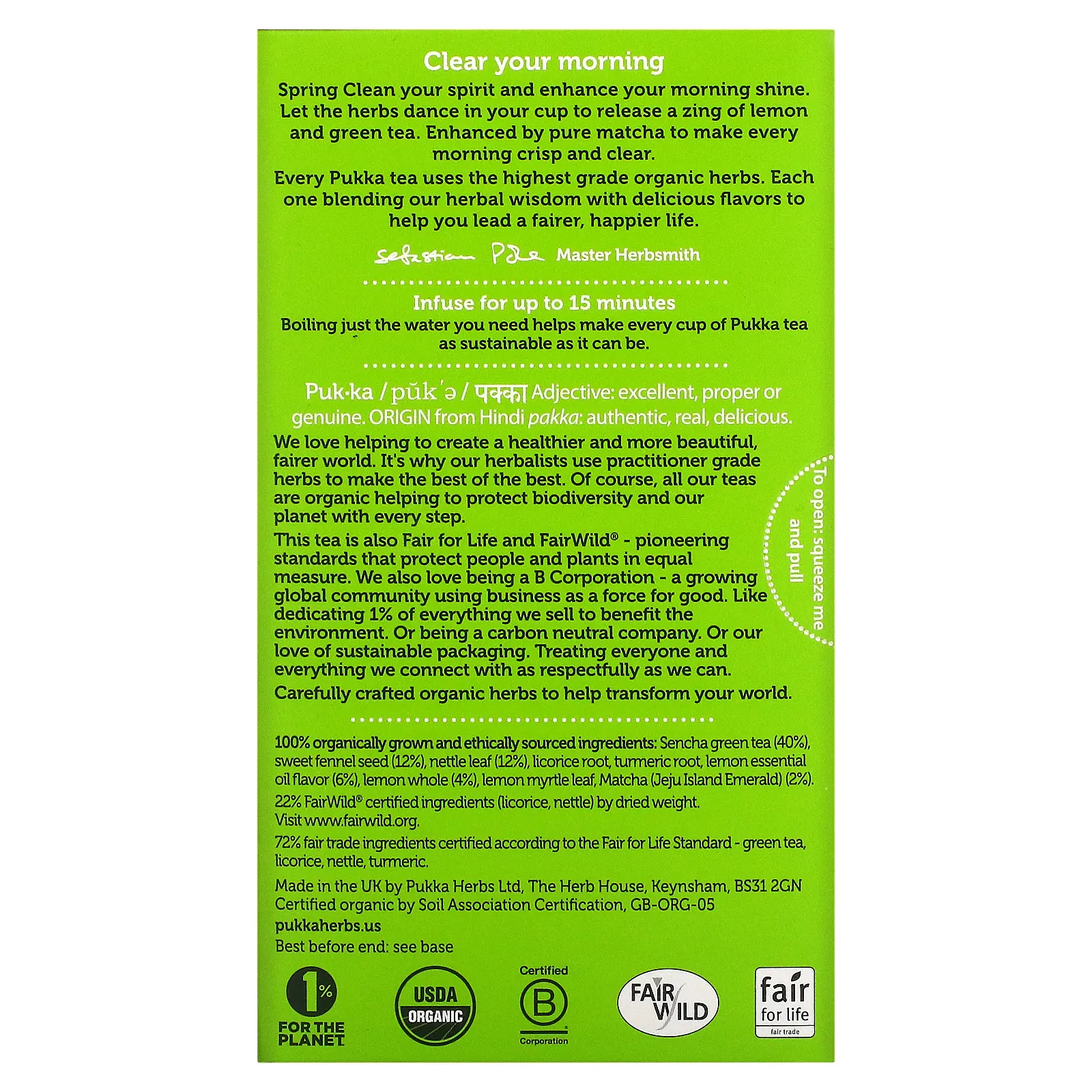 Pukka Herbs, Organic Green Tea, чистый зеленый чай матча, 20 пакетиков, 30 г (1,05 унции)