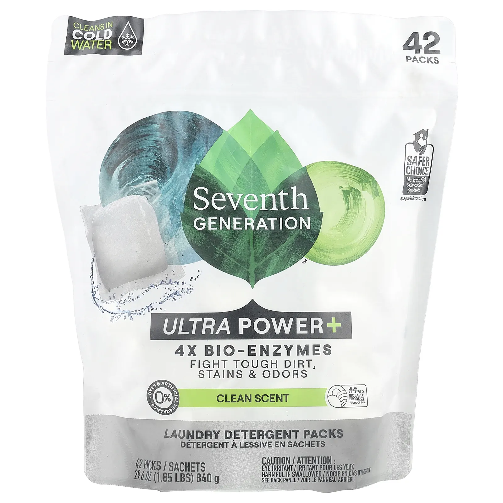 Seventh Generation, Средства для стирки, Ultra Power Plus, со вкусом цитрусовых, 42 упаковки, 840 г (29,6 унции)