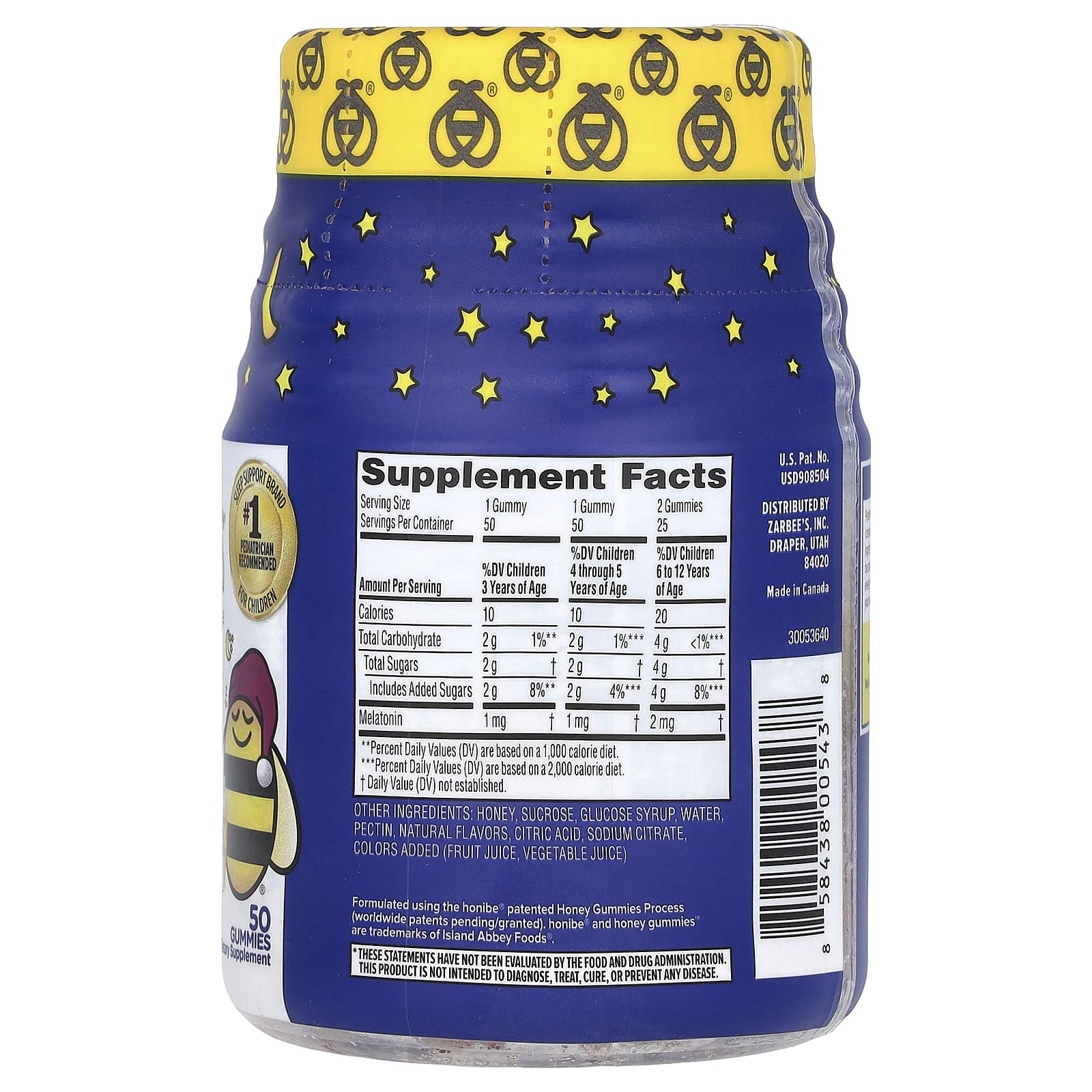 Zarbee's, Детские конфеты для улучшения сна с мелатонином, натуральный ягодный вкус, для детей от 3 лет, 50 жевательных конфет