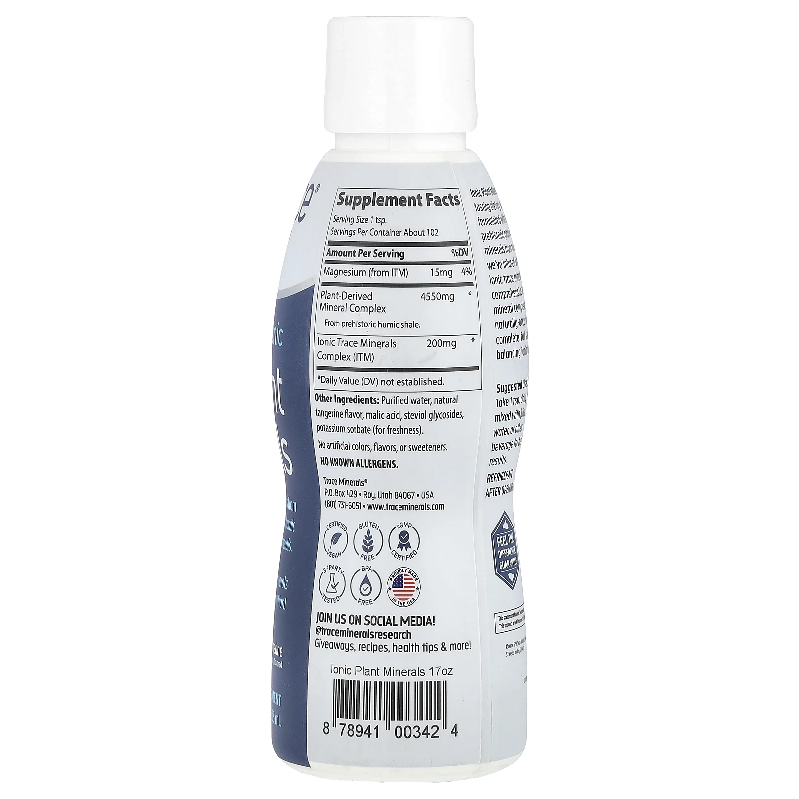 Trace Minerals ®, ионные минералы растительного происхождения, натуральный вкус мандарина, 503 мл (17 жидк. унций)
