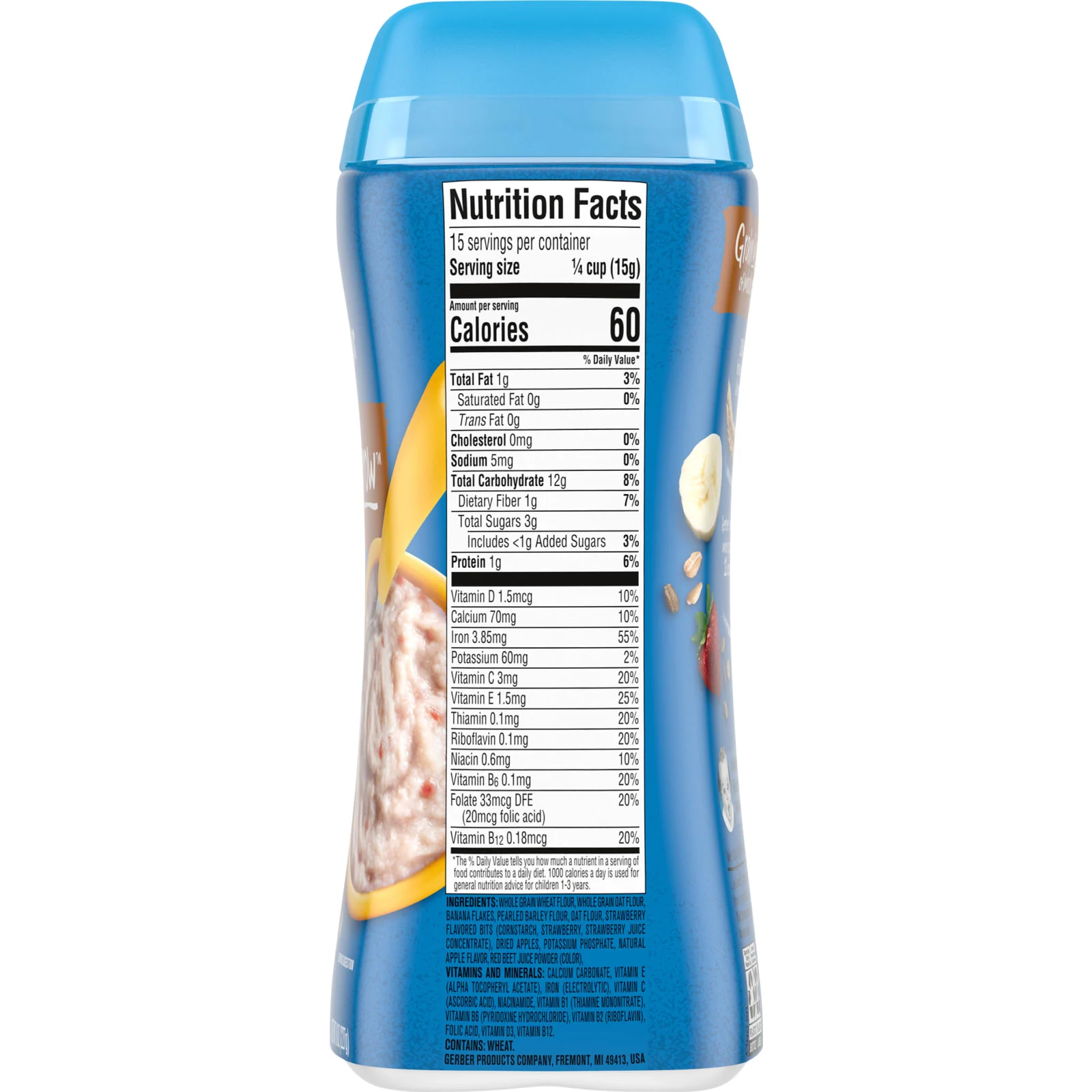 Gerber, Cereal for Toddler, Grain & Grow, Hearty Bits MultiGrain, от 12 месяцев, банан, яблоко и клубника, 227 г (8 унций)