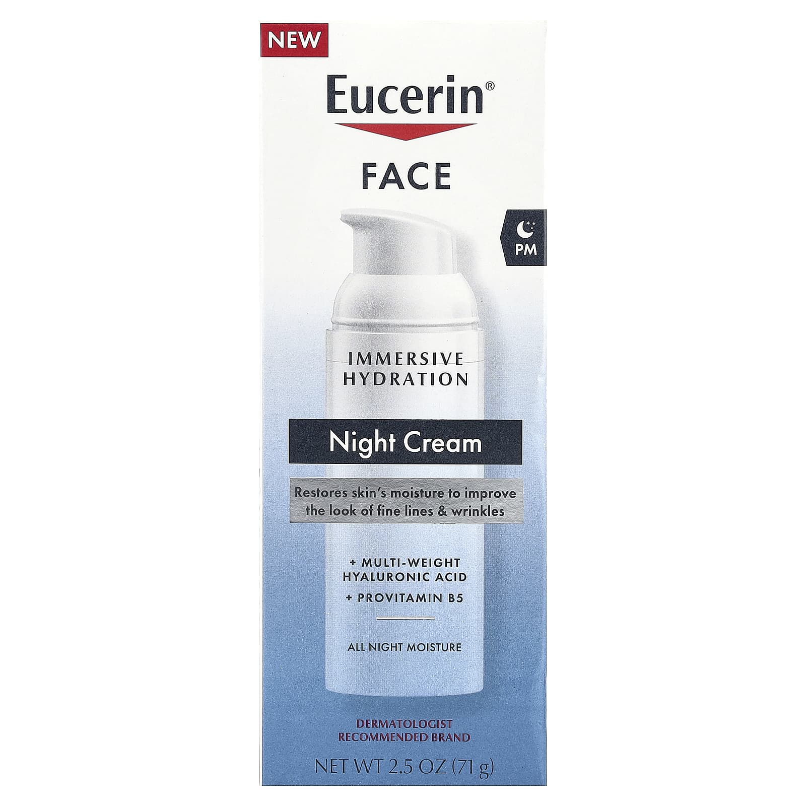 Eucerin, Face, иммерсивный увлажняющий ночной крем, без отдушек, 71 г (2,5 унции)