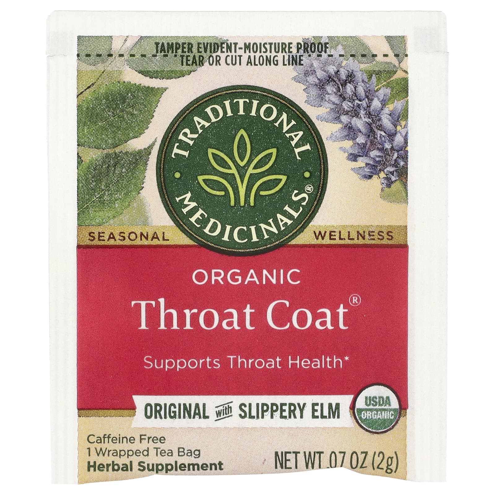 Traditional Medicinals, Organic Throat Coat®, Original со скользким вязом, без кофеина, 48 чайных пакетиков в упаковке, 96 г (3,38 унции)