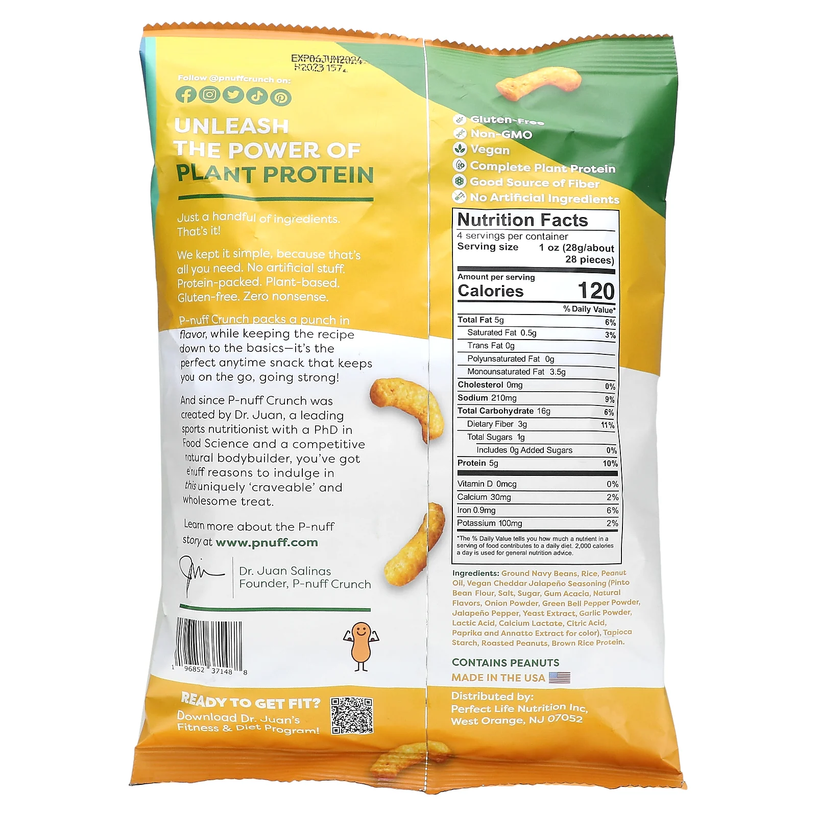 P-Nuff, Crunch, хрустящие колечки, чеддер и халапеньо, 113 г (4 унции)