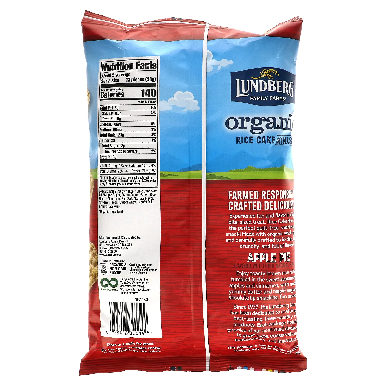 Lundberg, Органический рисовый торт Minis, Яблочный пирог, 5 унций (142 г)