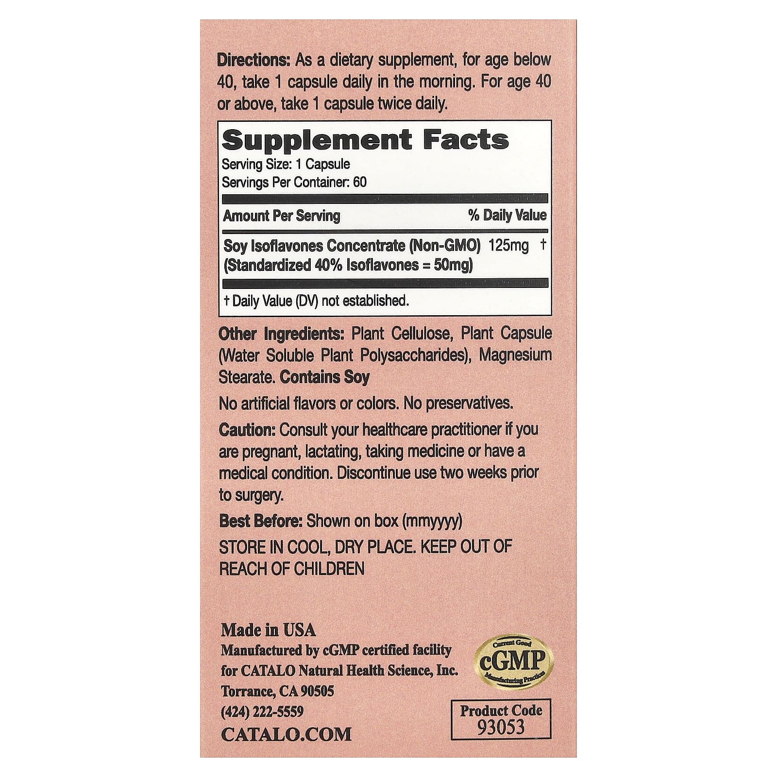 CATALO, Изофлавоны сои для женщин, 125 мг, 60 вегетарианских капсул