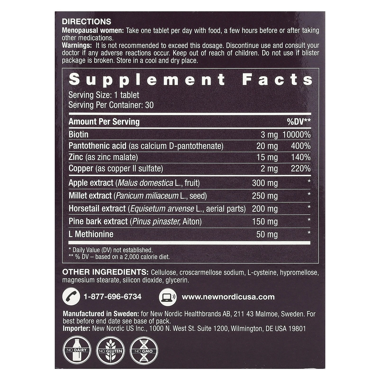 New Nordic, Hair Volume ™ Menopause, 30 таблеток