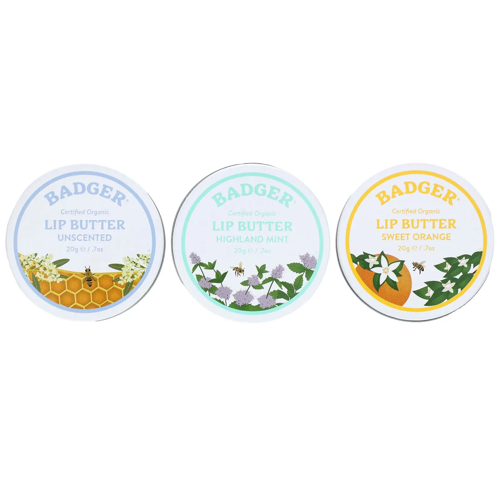 Badger Company, Lip Butter Tin Trio, набор из 3 предметов, 20 г (0,7 унции) в каждом