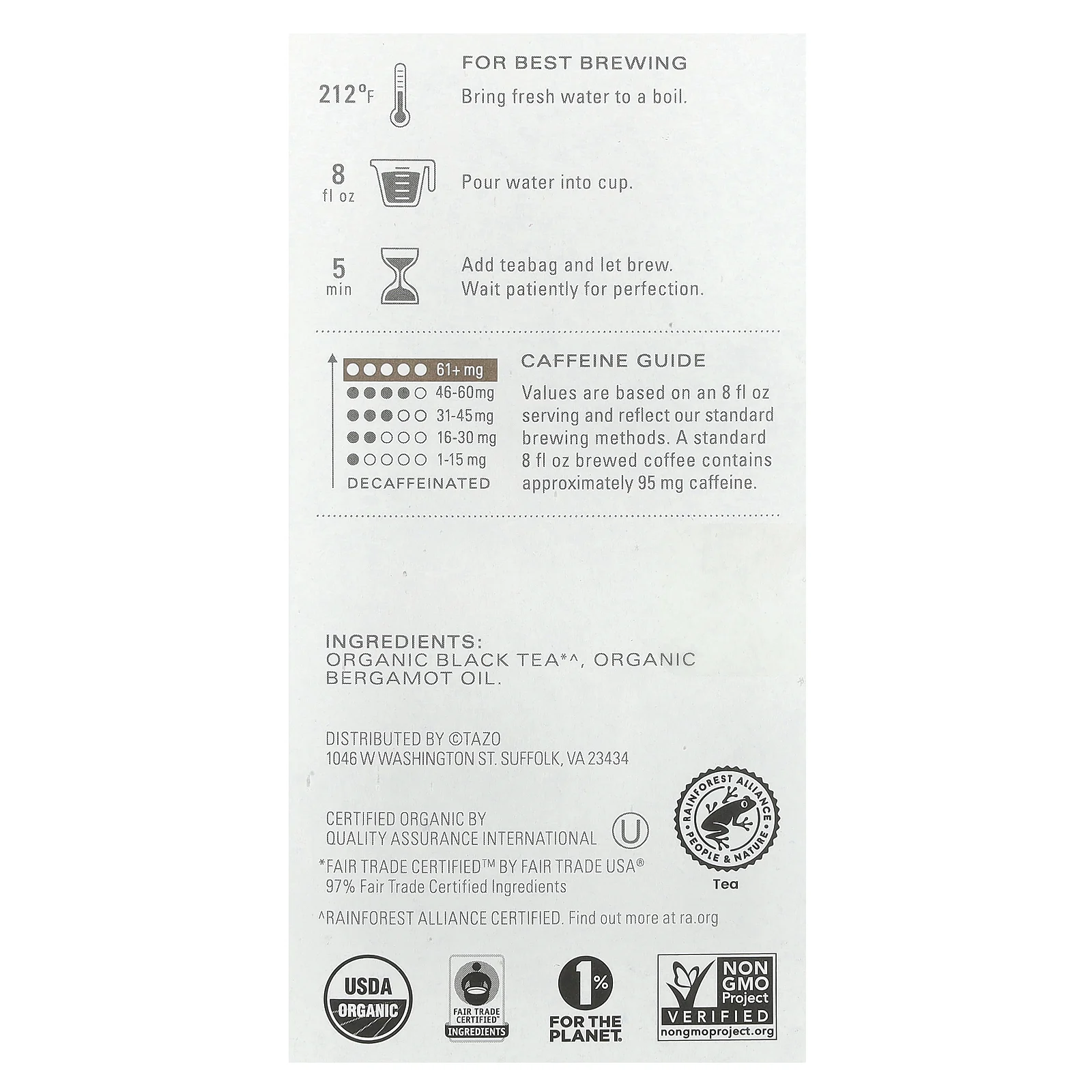 Tazo Teas, Regenerative, черный чай, органический чай «Эрл Грей», 16 чайных пакетиков, 39 унций (1,38 унции)