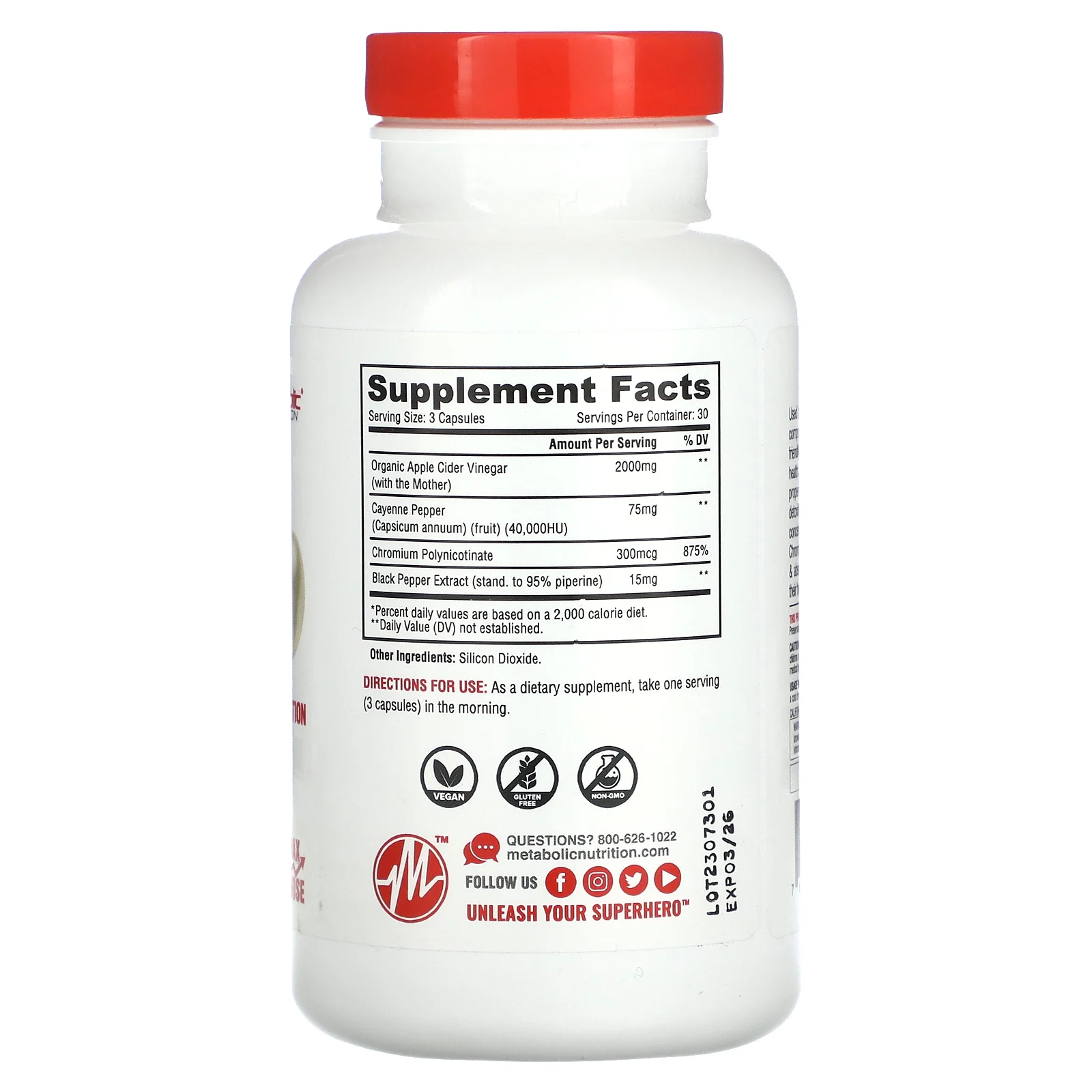 Metabolic Nutrition, Яблочный уксус, 90 капсул