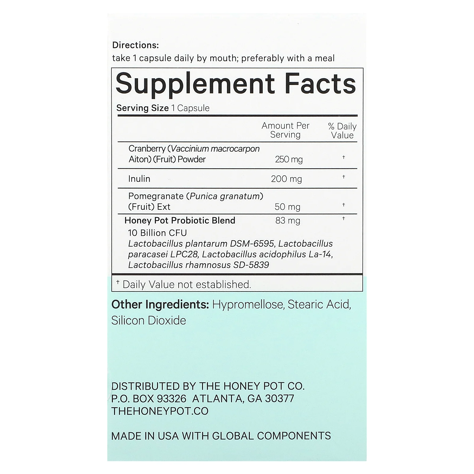 The Honey Pot Company, Пробиотик для влагалища с поддержкой мочевыводящих путей, 30 капсул