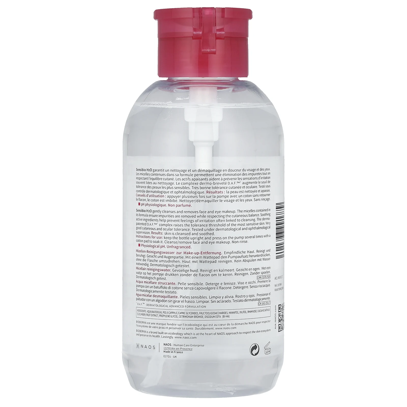 Bioderma, Sensibio H2O, мицеллярная вода для снятия макияжа, помпа, 500 мл (16,9 жидк. Унции)